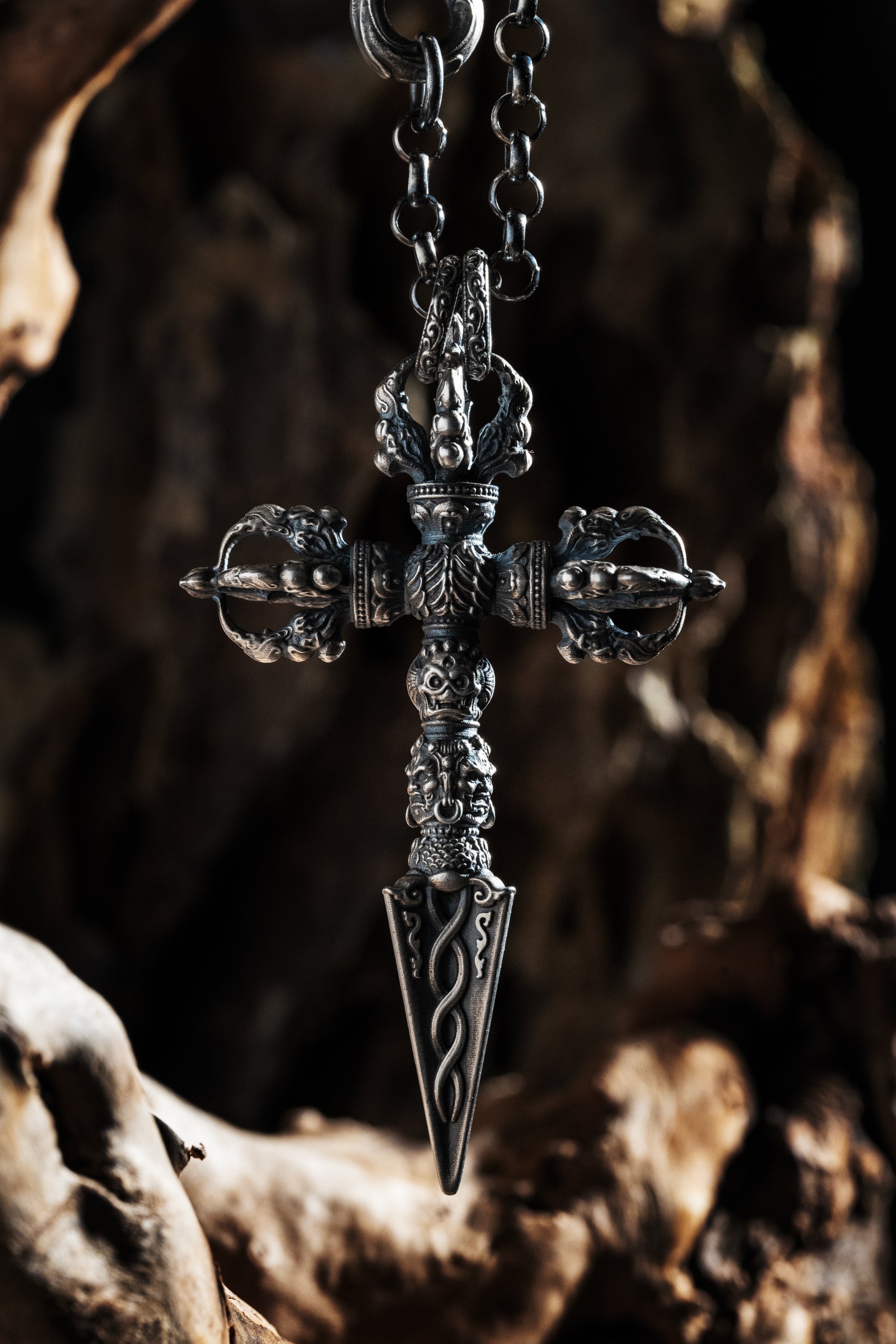 Garuda Cross Vajra Pendant | S925 Silver & Tibetan Handcrafted | Buddhist Spiritual Jewelry | Special Gift for Him