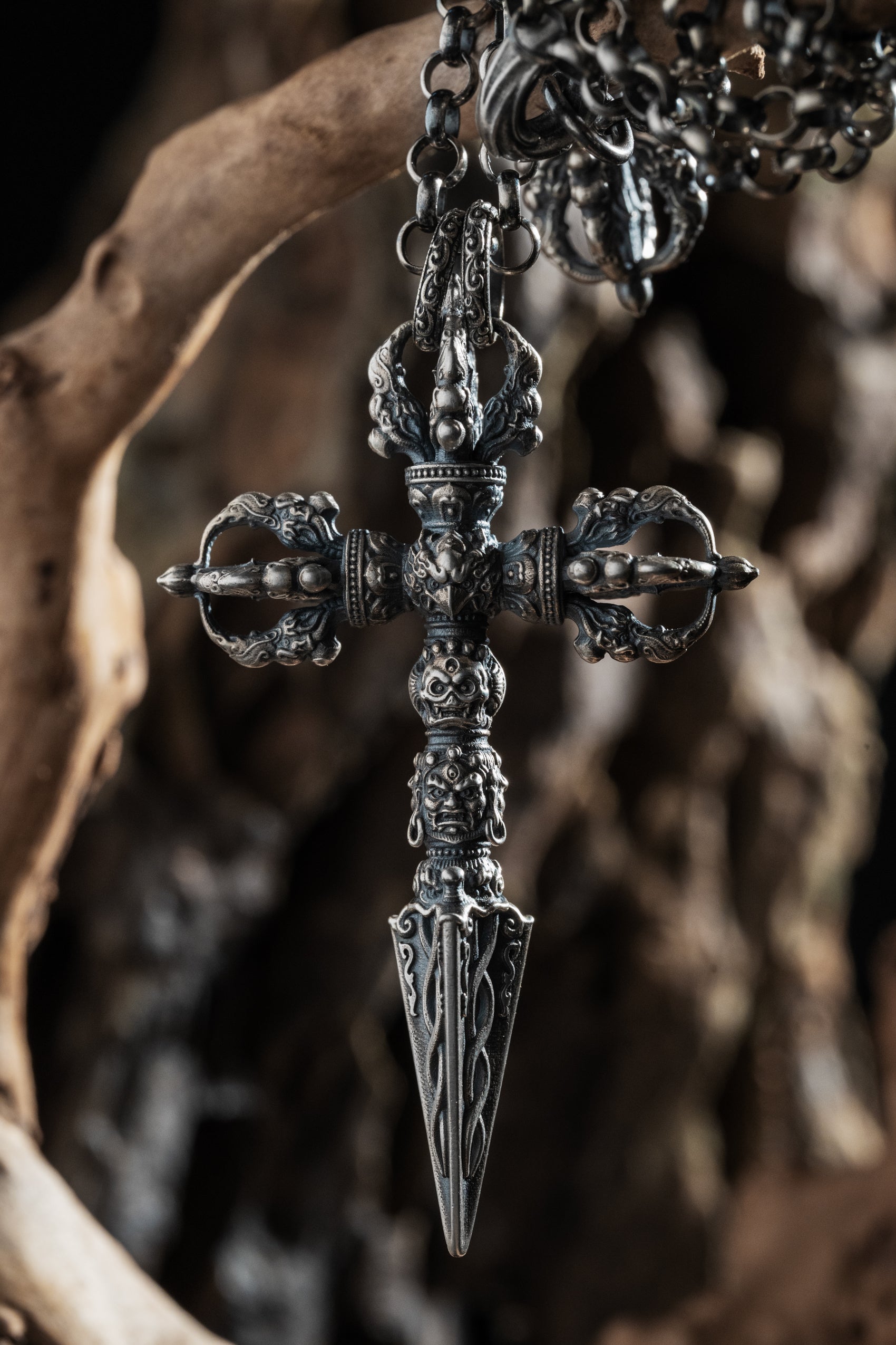 Garuda Cross Vajra Pendant | S925 Silver & Tibetan Handcrafted | Buddhist Spiritual Jewelry | Special Gift for Him