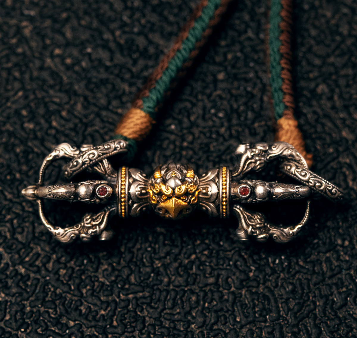 Garuda Vajra Double Dorje Necklace | S925 Silver & 24K Gold | Handcrafted Tibetan Buddhist Amulet