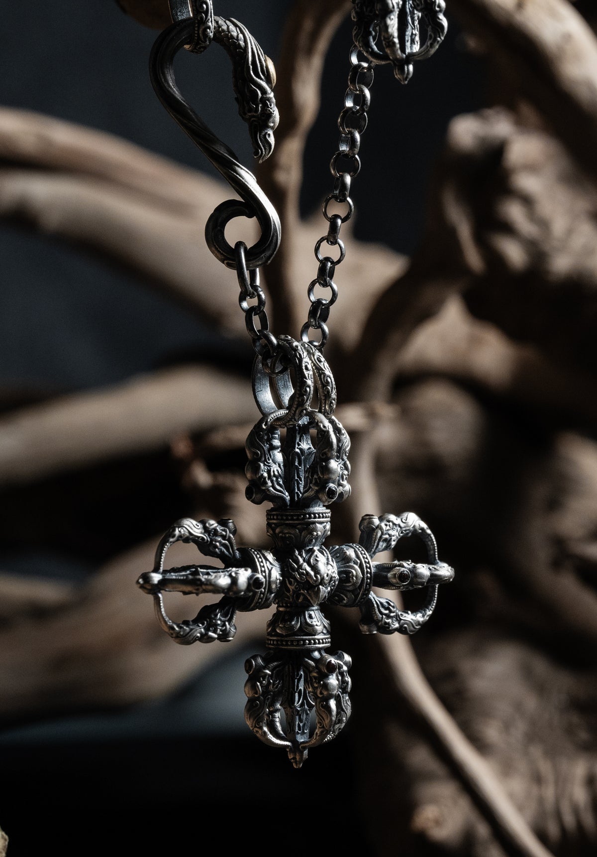 Garuda Crossed Vajra Pendant, S925 Silver Tibetan Amulet, Buddhist Protection Jewelry