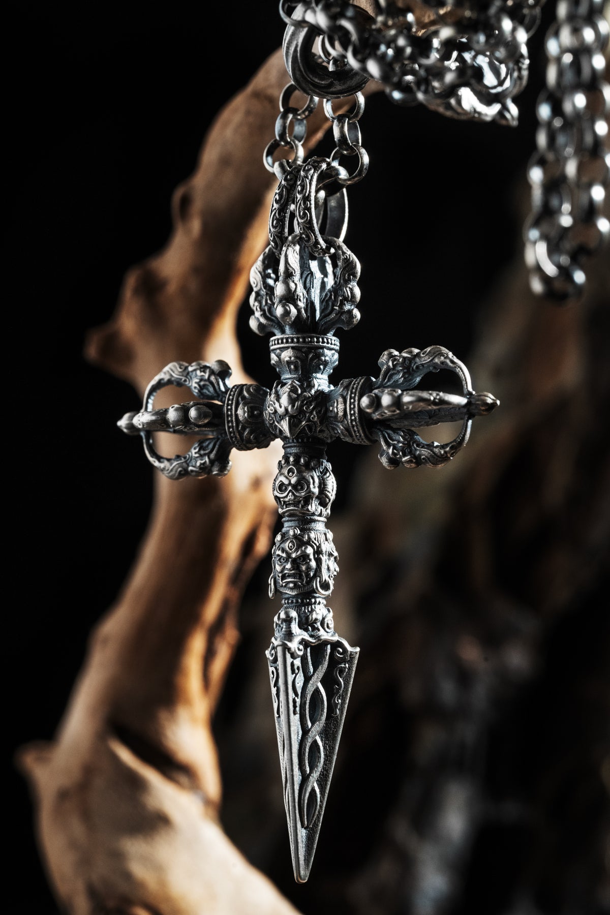 Garuda Cross Vajra Pendant | S925 Silver & Tibetan Handcrafted | Buddhist Spiritual Jewelry | Special Gift for Him