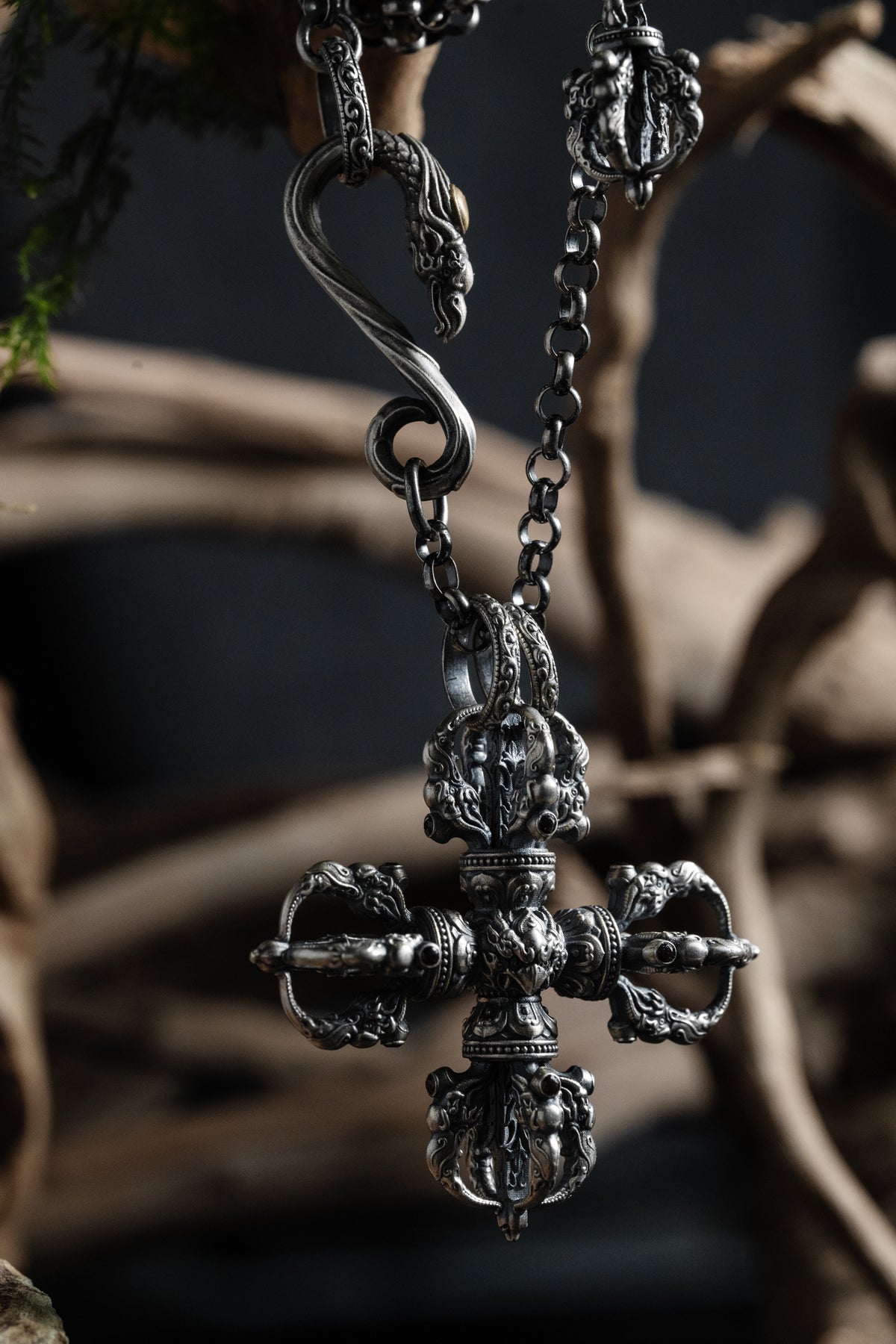 Garuda Crossed Vajra Pendant, S925 Silver Tibetan Amulet, Buddhist Protection Jewelry