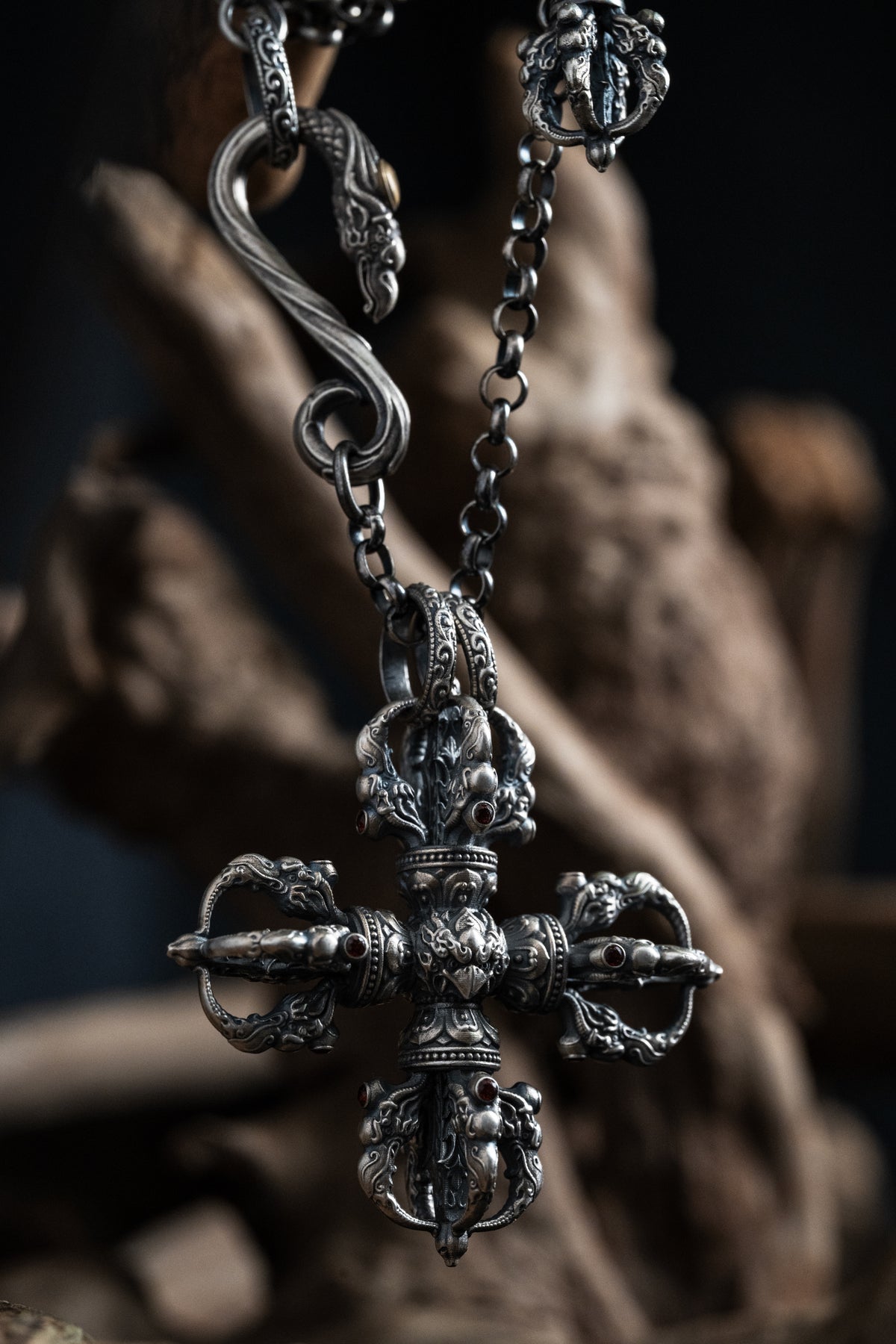 Garuda Crossed Vajra Pendant, S925 Silver Tibetan Amulet, Buddhist Protection Jewelry