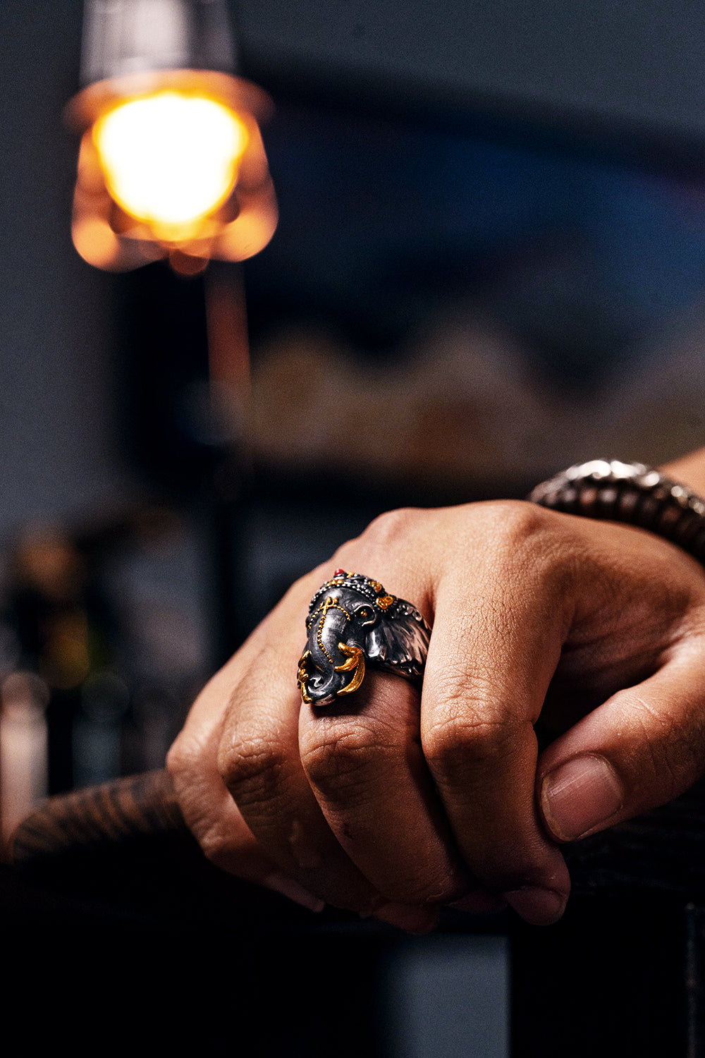 Six‑Tusked Ganesha Ring | S925 Silver & 24K Gold Plated | Handcrafted Buddhist Jewelry | Gift for Him