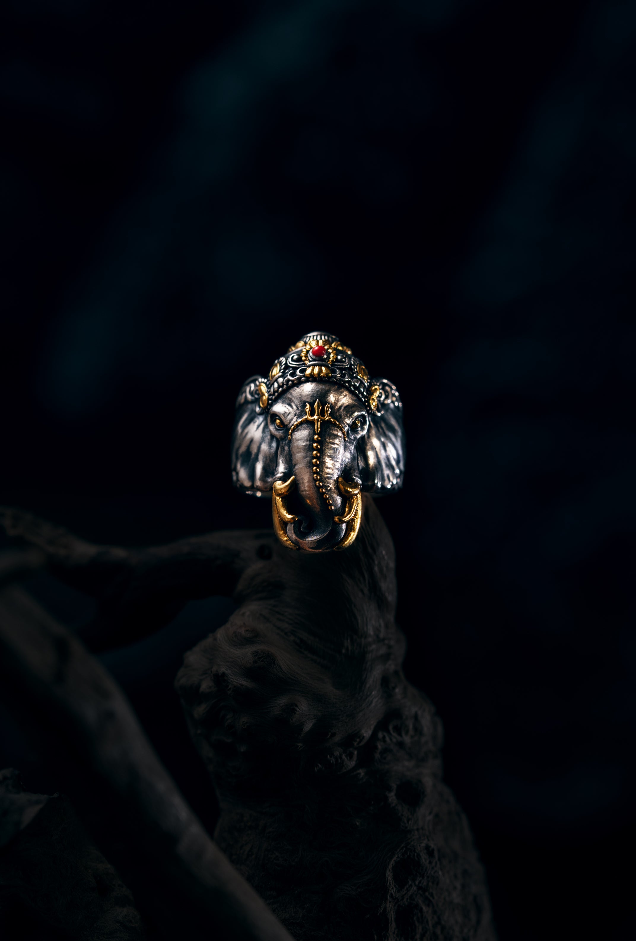Six‑Tusked Ganesha Ring | S925 Silver & 24K Gold Plated | Handcrafted Buddhist Jewelry | Gift for Him