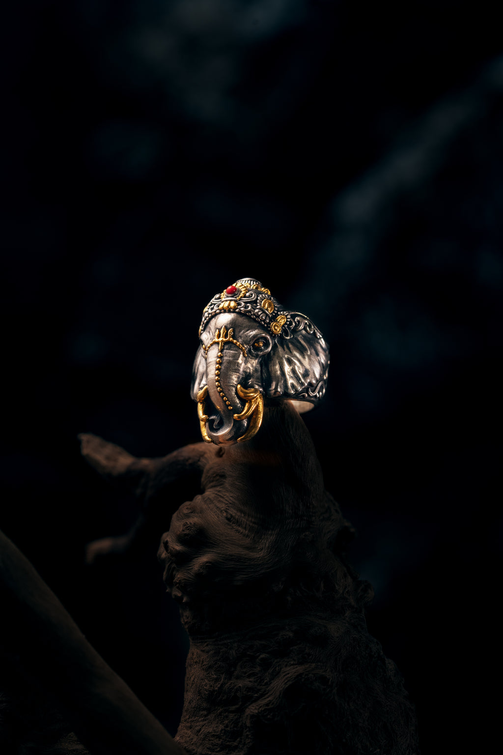 Six‑Tusked Ganesha Ring | S925 Silver & 24K Gold Plated | Handcrafted Buddhist Jewelry | Gift for Him