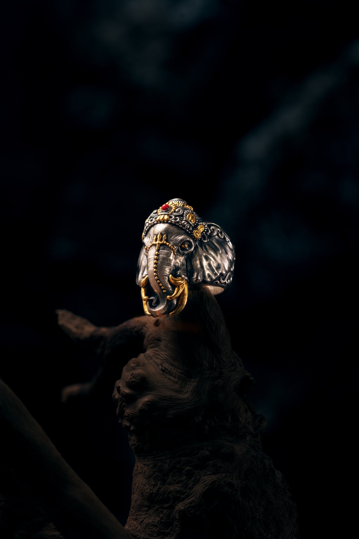 Six‑Tusked Ganesha Ring | S925 Silver & 24K Gold Plated | Handcrafted Buddhist Jewelry | Gift for Him