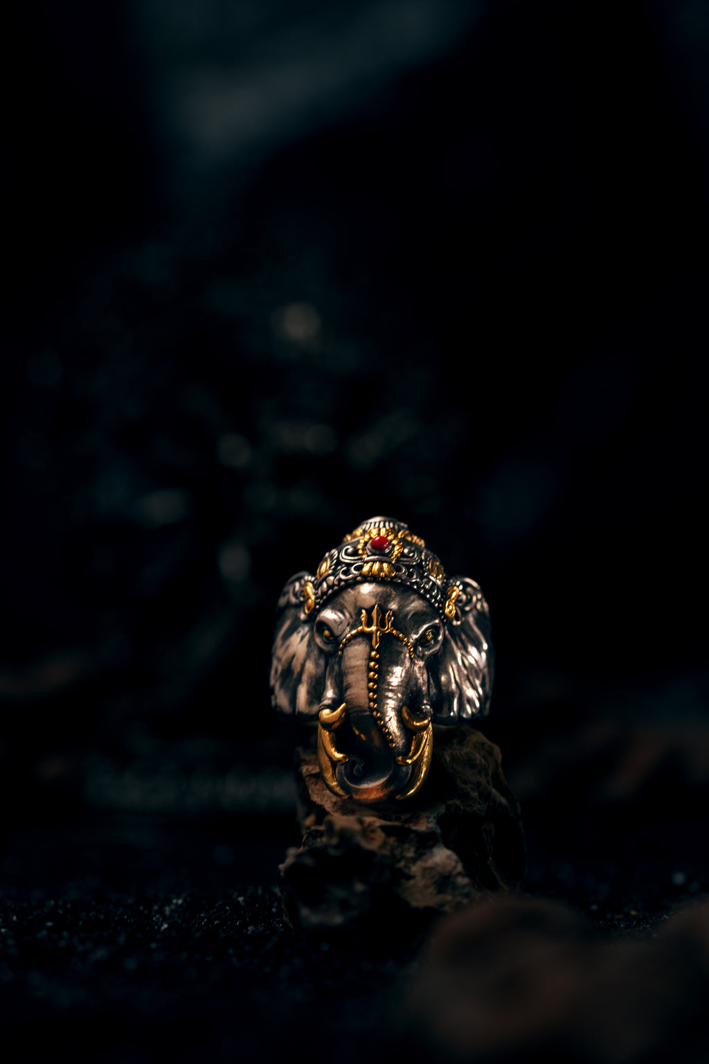 Six‑Tusked Ganesha Ring | S925 Silver & 24K Gold Plated | Handcrafted Buddhist Jewelry | Gift for Him