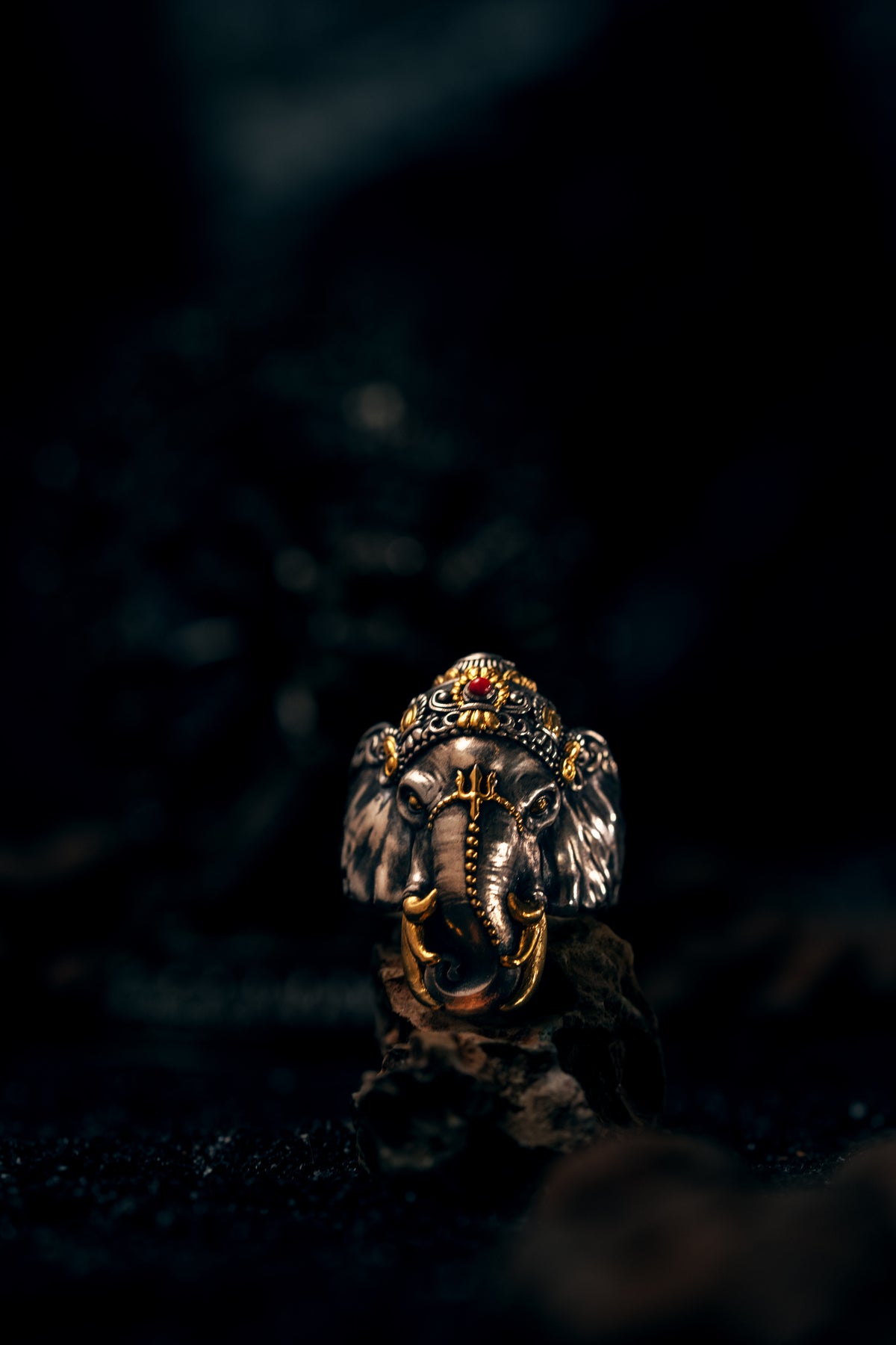 Six‑Tusked Ganesha Ring | S925 Silver & 24K Gold Plated | Handcrafted Buddhist Jewelry | Gift for Him