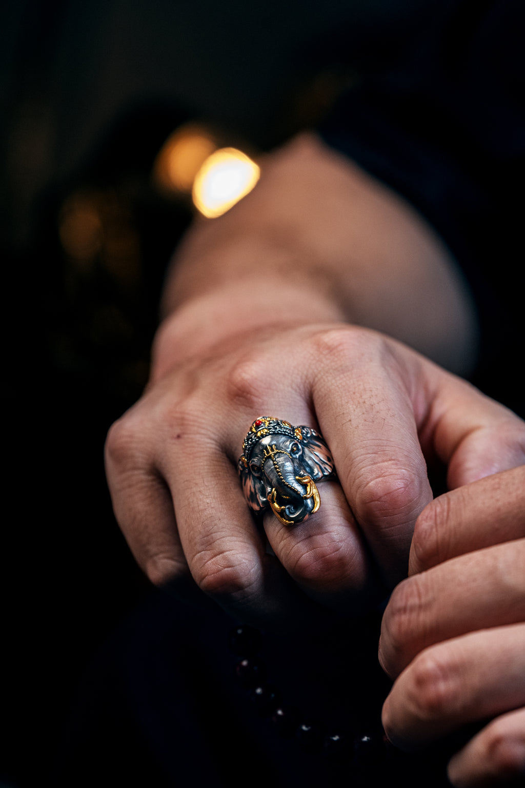 Six‑Tusked Ganesha Ring | S925 Silver & 24K Gold Plated | Handcrafted Buddhist Jewelry | Gift for Him