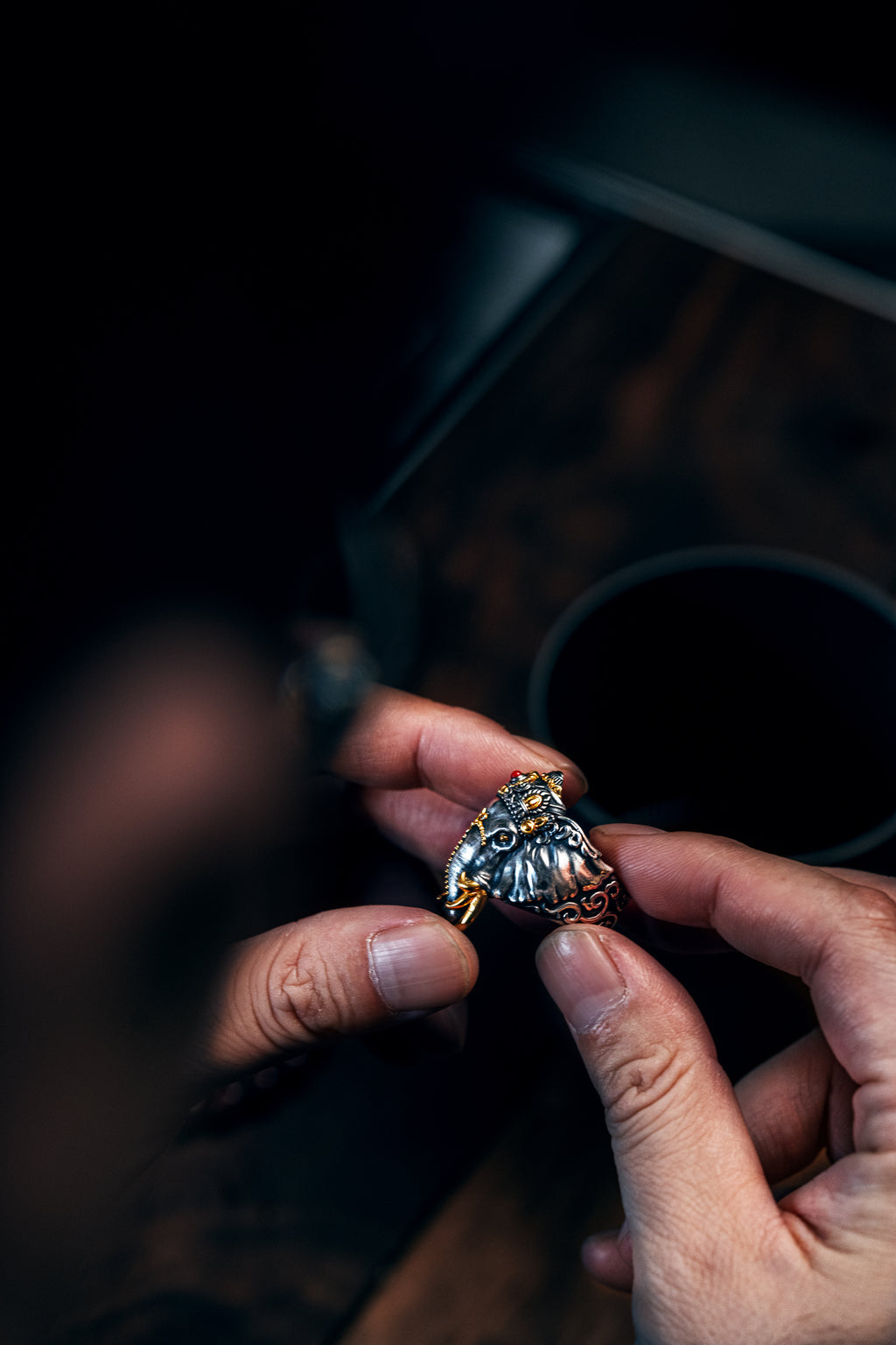Six‑Tusked Ganesha Ring | S925 Silver & 24K Gold Plated | Handcrafted Buddhist Jewelry | Gift for Him