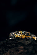 Wind horse cuff bangle in S925 sterling silver with fire-gilded 24K gold bridle and garnet