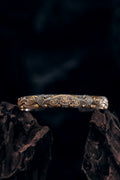 Hand-carved S925 sterling silver taotie cuff with fire-gilded gold, bronze vessel motif