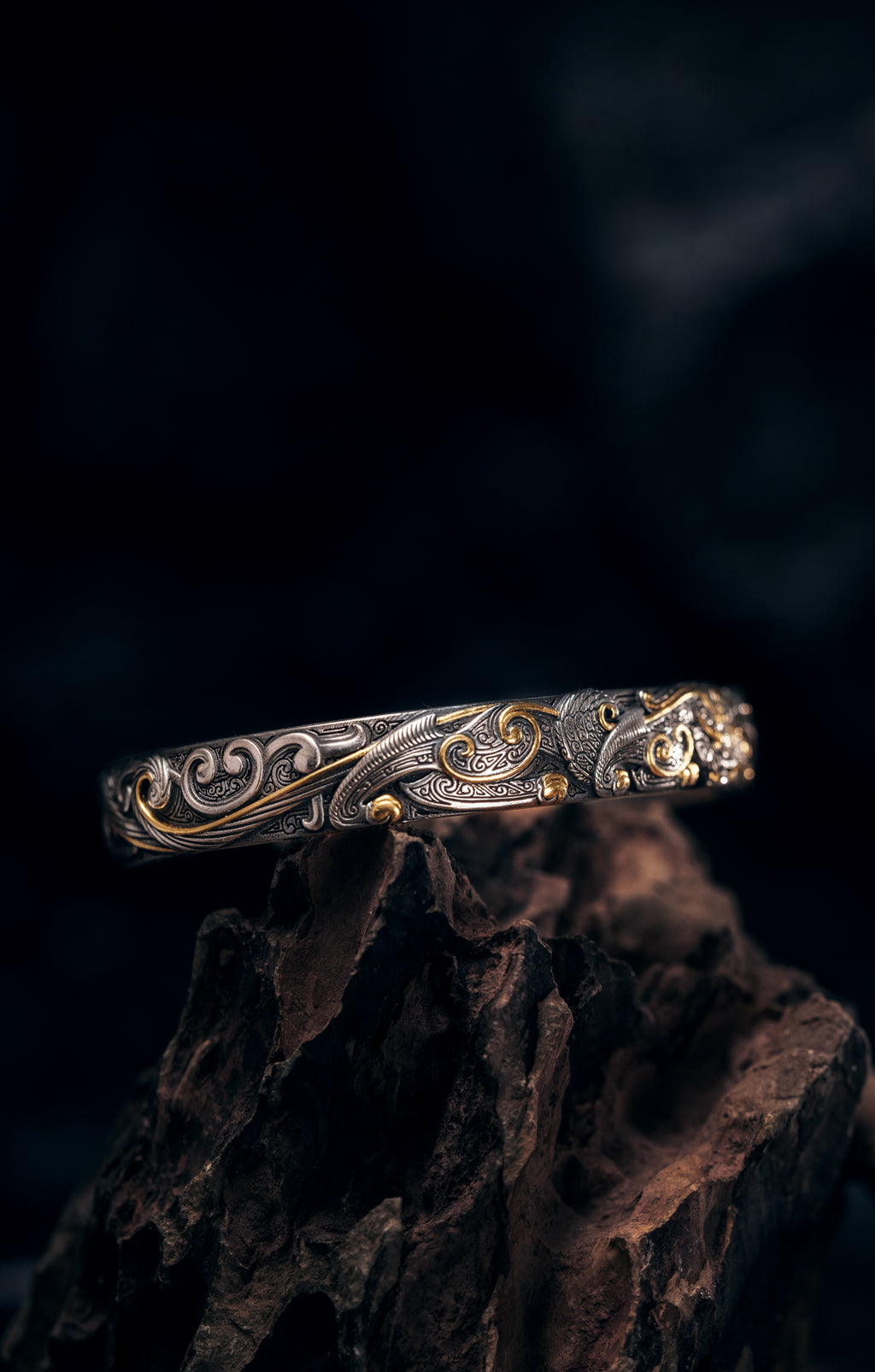 Bronze Beast Taotie Silver Bangle | S925 & 24K Gold | Handmade Ancient Motif Cuff | Unique Bracelet