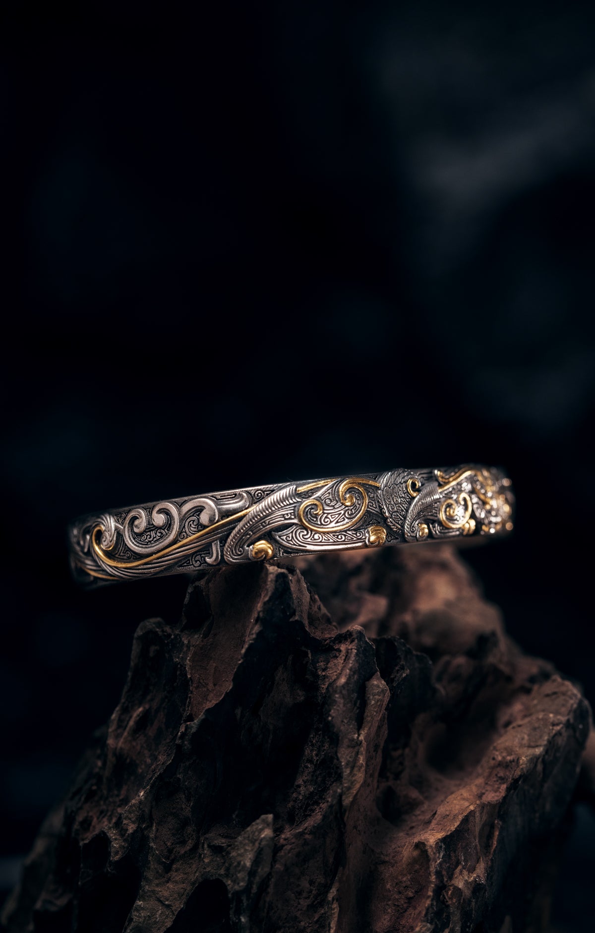 Bronze Beast Taotie Silver Bangle | S925 & 24K Gold | Handmade Ancient Motif Cuff | Unique Bracelet
