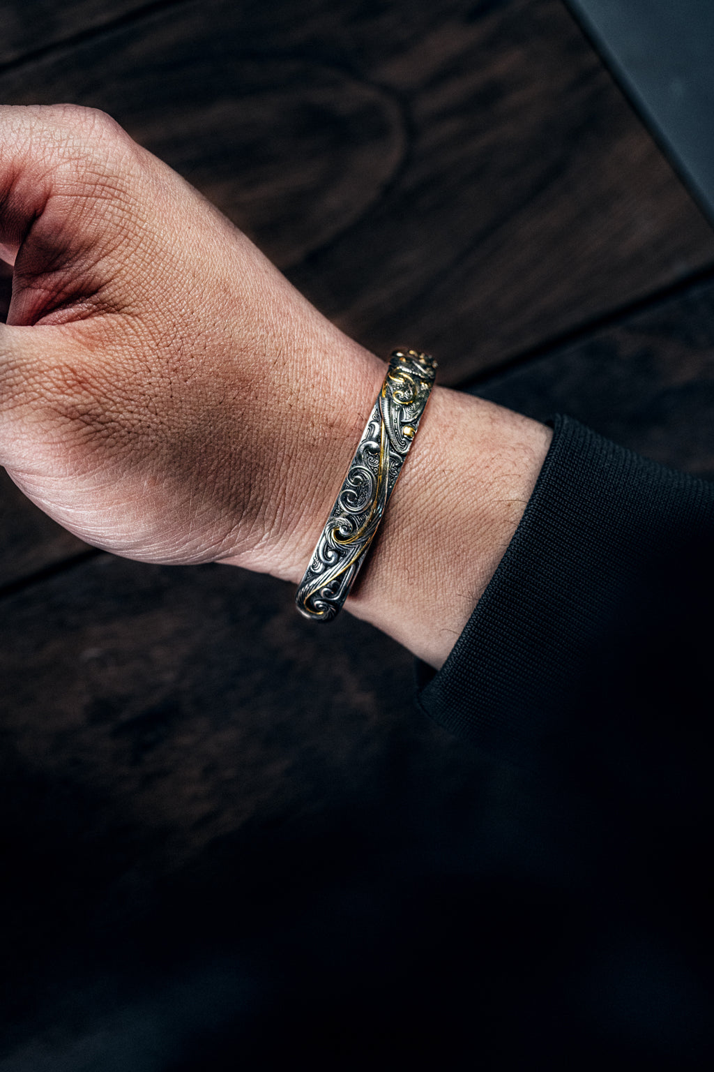 Bronze Beast Taotie Silver Bangle | S925 & 24K Gold | Handmade Ancient Motif Cuff | Unique Bracelet