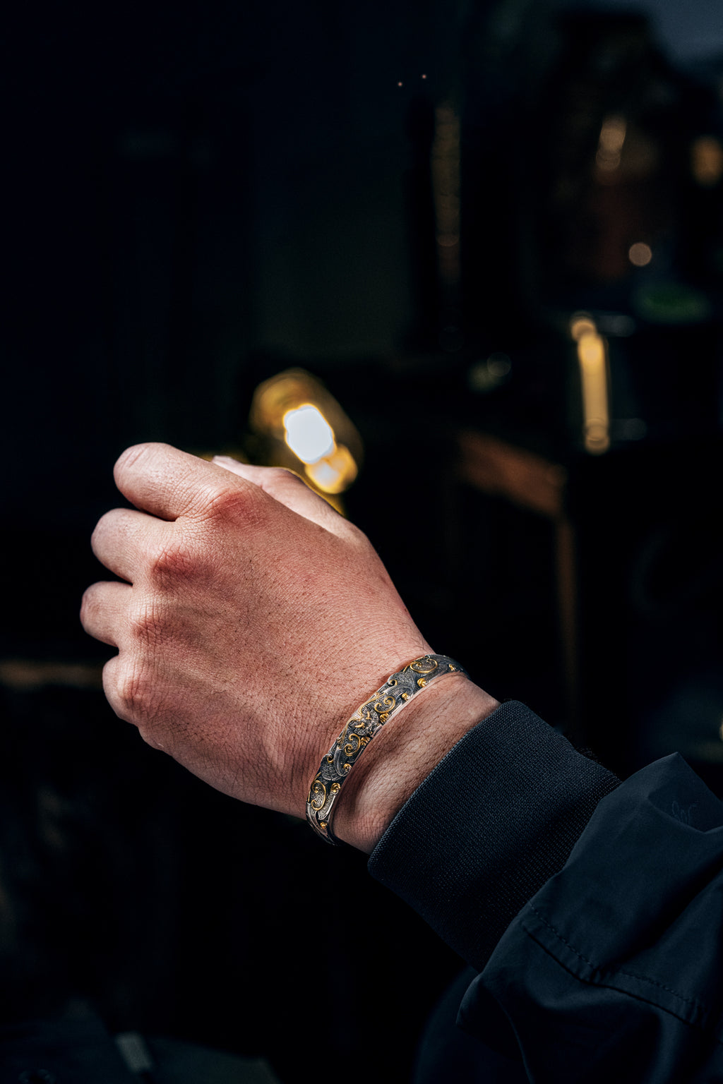 Bronze Beast Taotie Silver Bangle | S925 & 24K Gold | Handmade Ancient Motif Cuff | Unique Bracelet