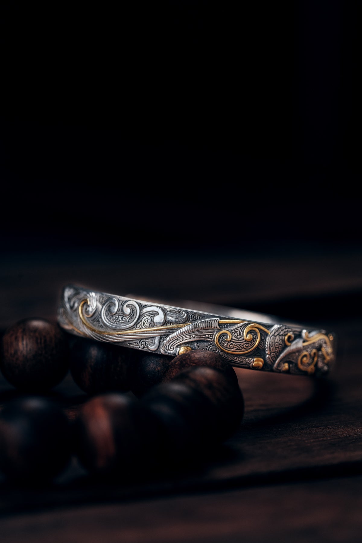 Bronze Beast Taotie Silver Bangle | S925 & 24K Gold | Handmade Ancient Motif Cuff | Unique Bracelet