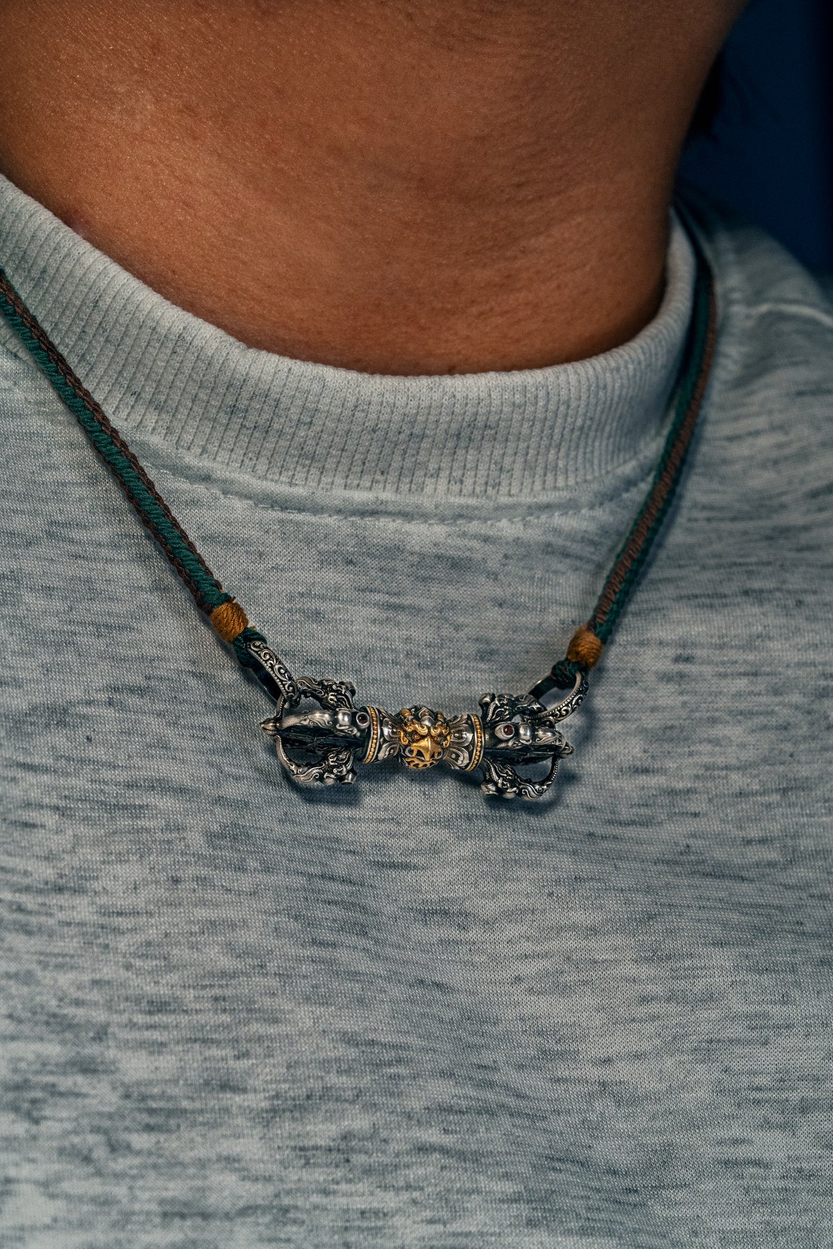 Garuda Vajra Double Dorje Necklace | S925 Silver & 24K Gold | Handcrafted Tibetan Buddhist Amulet