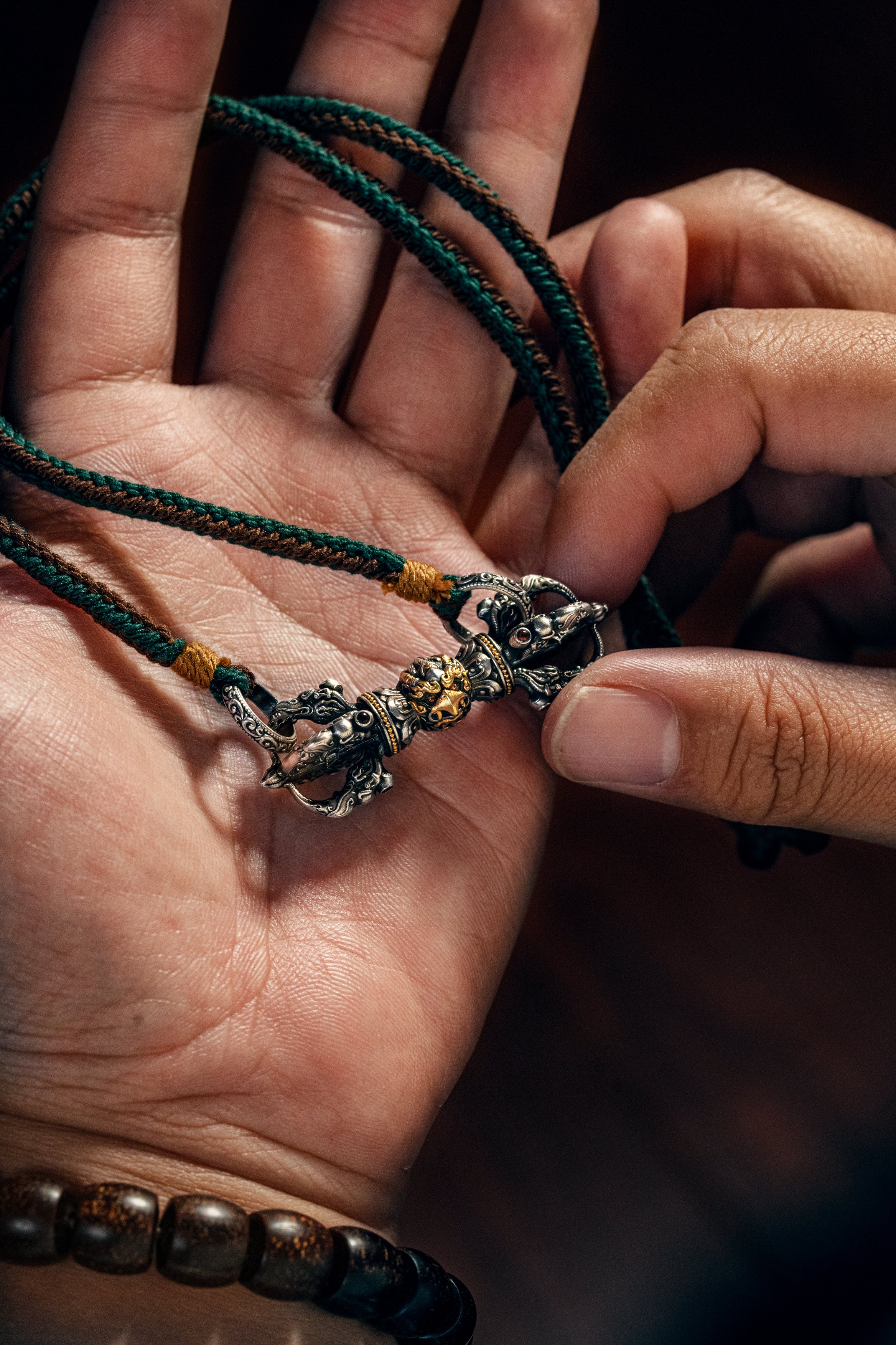 Garuda Vajra Double Dorje Necklace | S925 Silver & 24K Gold | Handcrafted Tibetan Buddhist Amulet