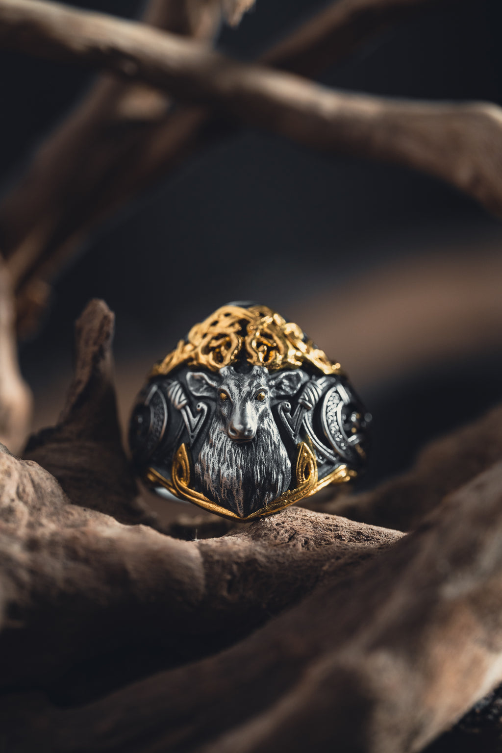 Sacred Deer Forest Spirit Silver Ring | S925 & 24K Gold Plated | Handmade Mythical Jewelry | Spiritual Gift