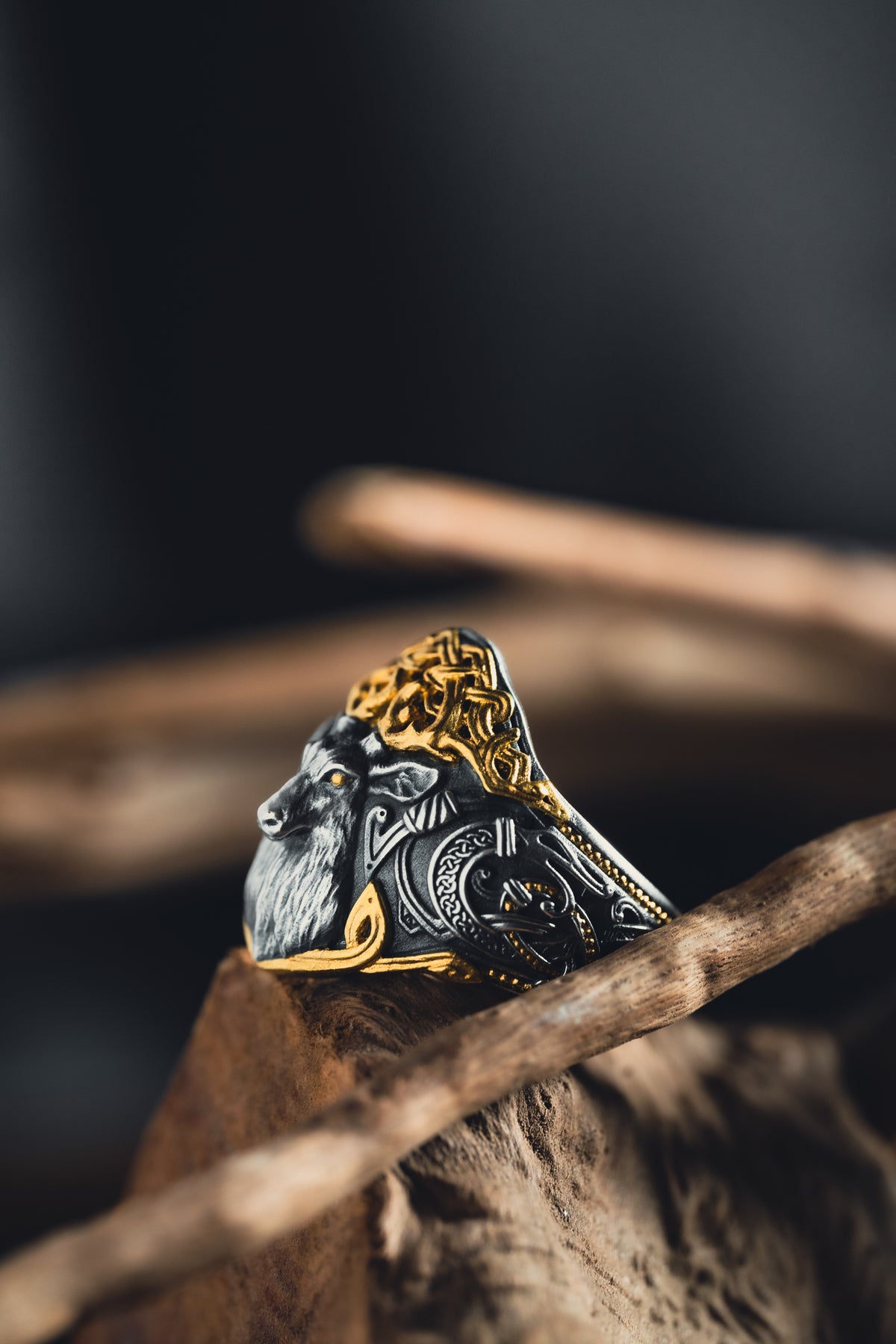 Sacred Deer Forest Spirit Silver Ring | S925 & 24K Gold Plated | Handmade Mythical Jewelry | Spiritual Gift