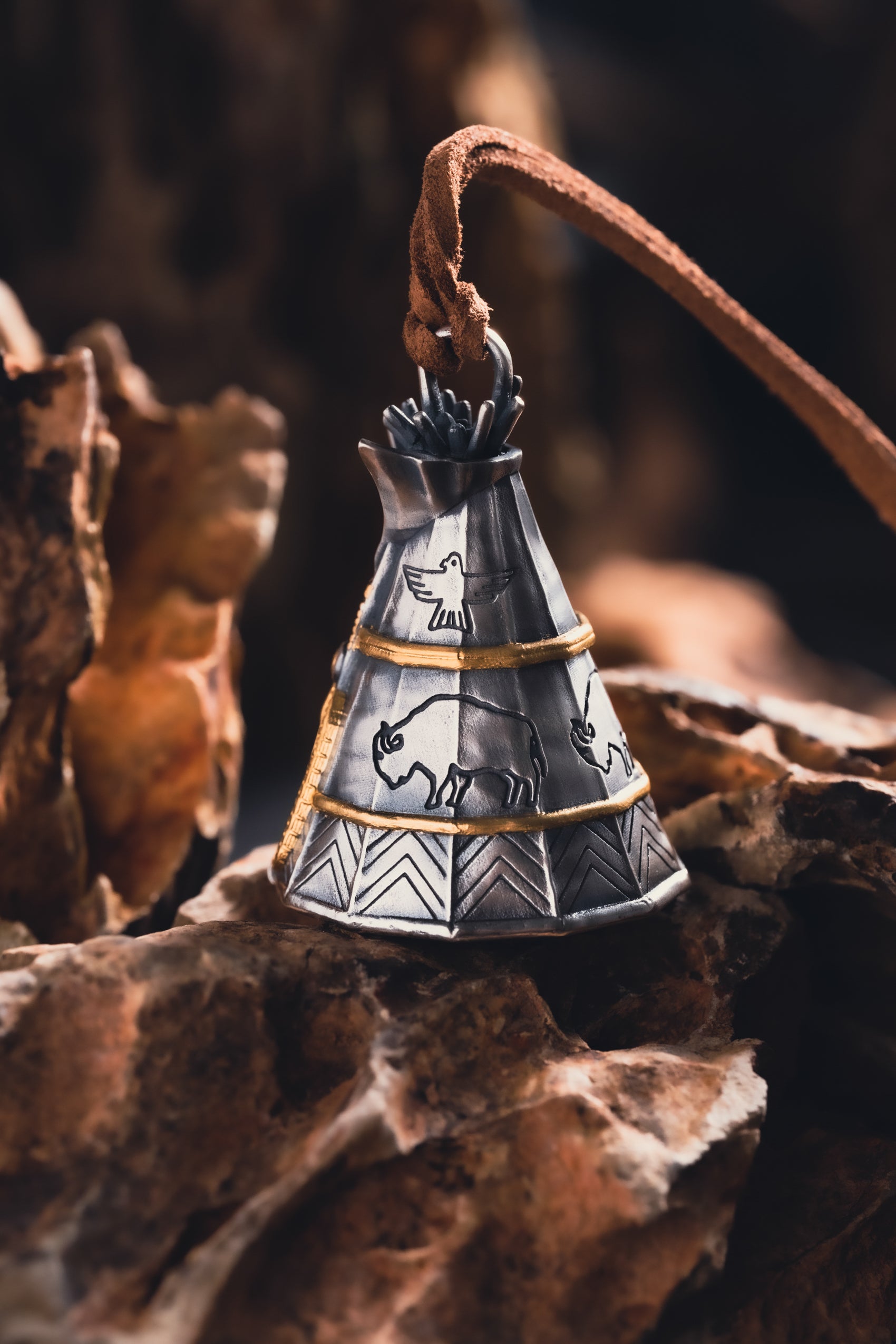 Native American Wind Chime Silver Necklace | S925 & 24K Gold Plated | Boho Dreamcatcher Amulet