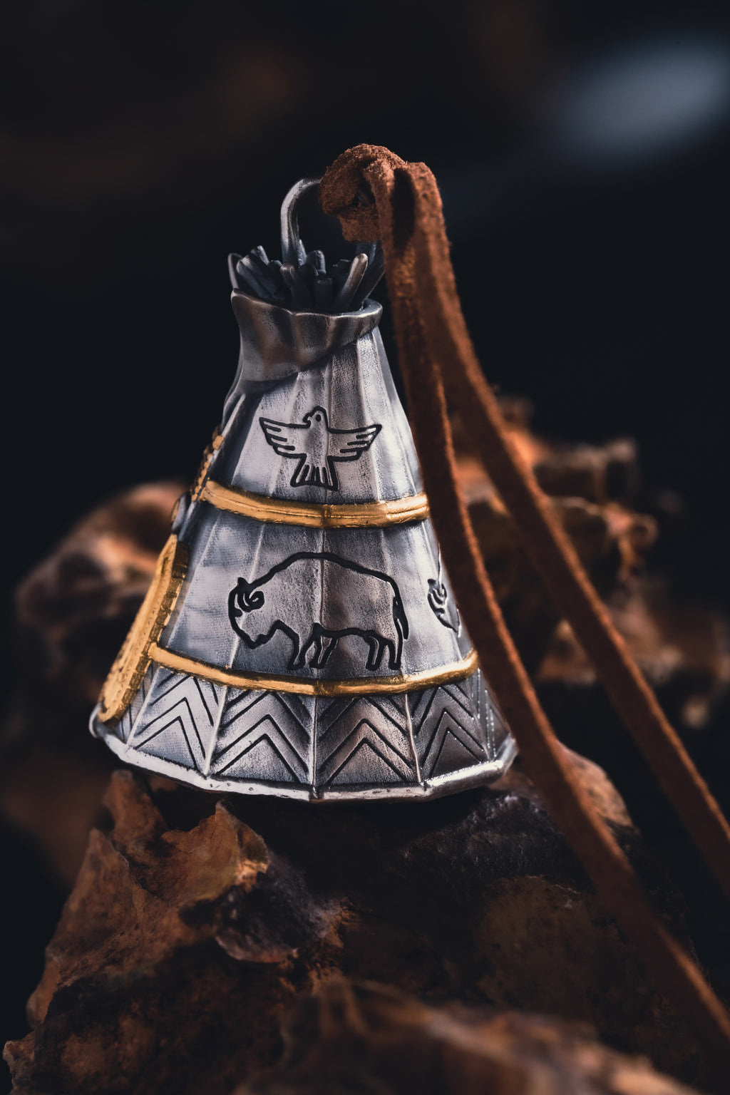 Native American Wind Chime Silver Necklace | S925 & 24K Gold Plated | Boho Dreamcatcher Amulet