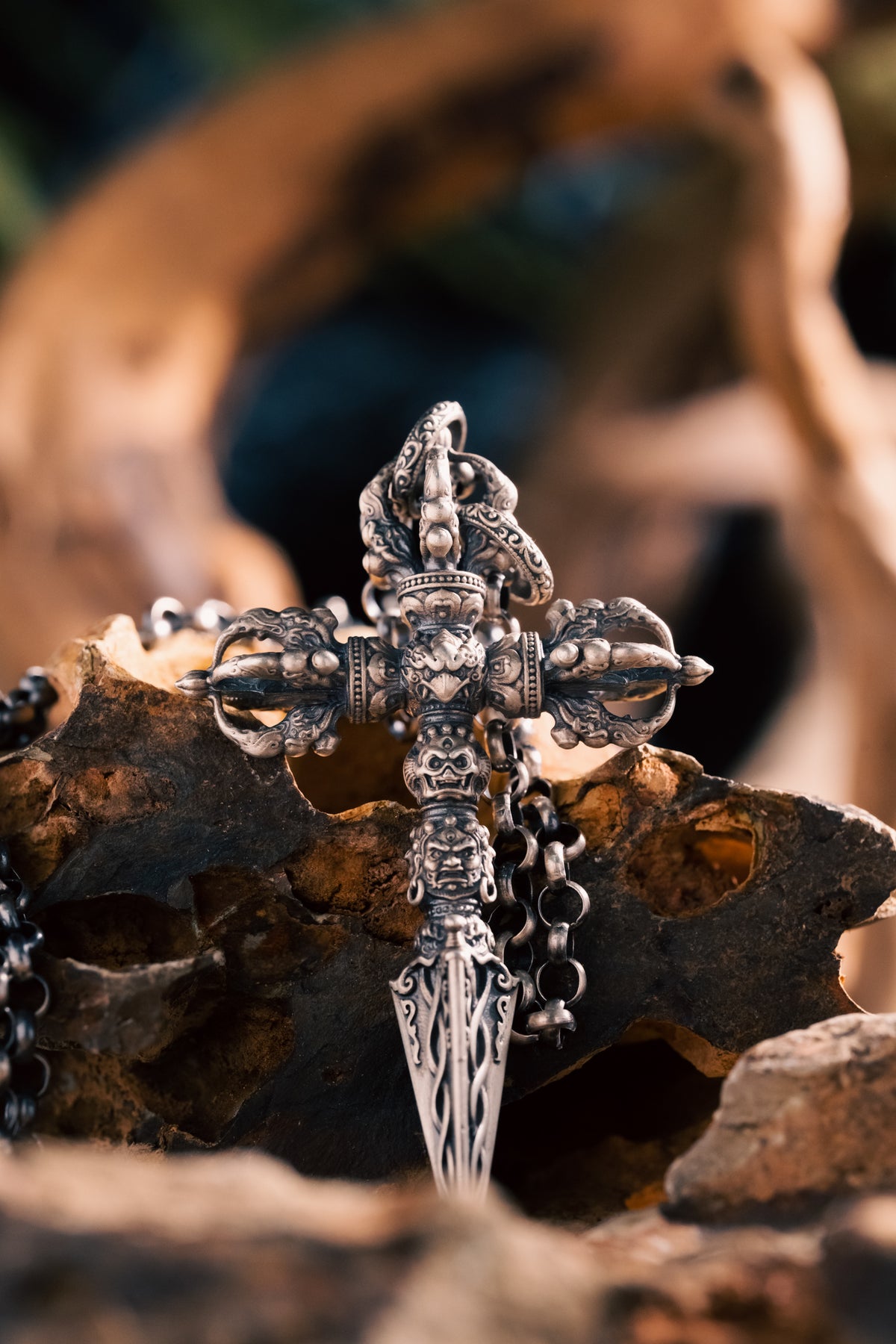 Garuda Cross Vajra Pendant | S925 Silver & Tibetan Handcrafted | Buddhist Spiritual Jewelry | Special Gift for Him