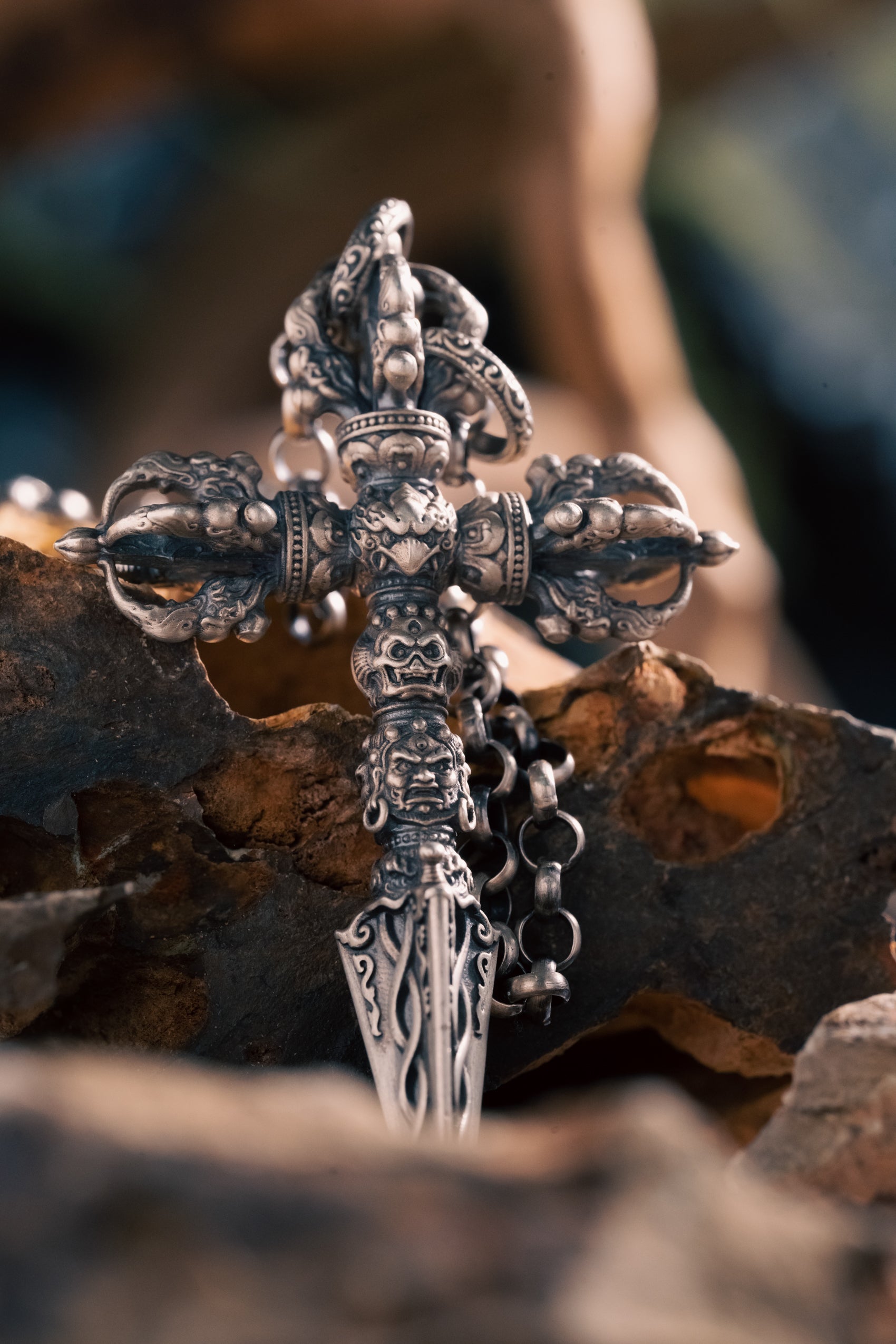 Garuda Cross Vajra Pendant | S925 Silver & Tibetan Handcrafted | Buddhist Spiritual Jewelry | Special Gift for Him