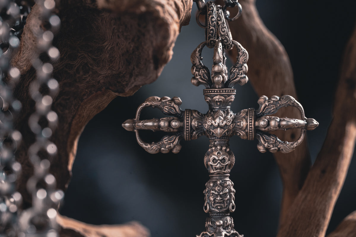 Garuda Cross Vajra Pendant | S925 Silver & Tibetan Handcrafted | Buddhist Spiritual Jewelry | Special Gift for Him