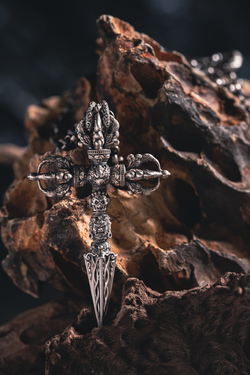 Garuda Cross Vajra Pendant | S925 Silver & Tibetan Handcrafted | Buddhist Spiritual Jewelry | Special Gift for Him