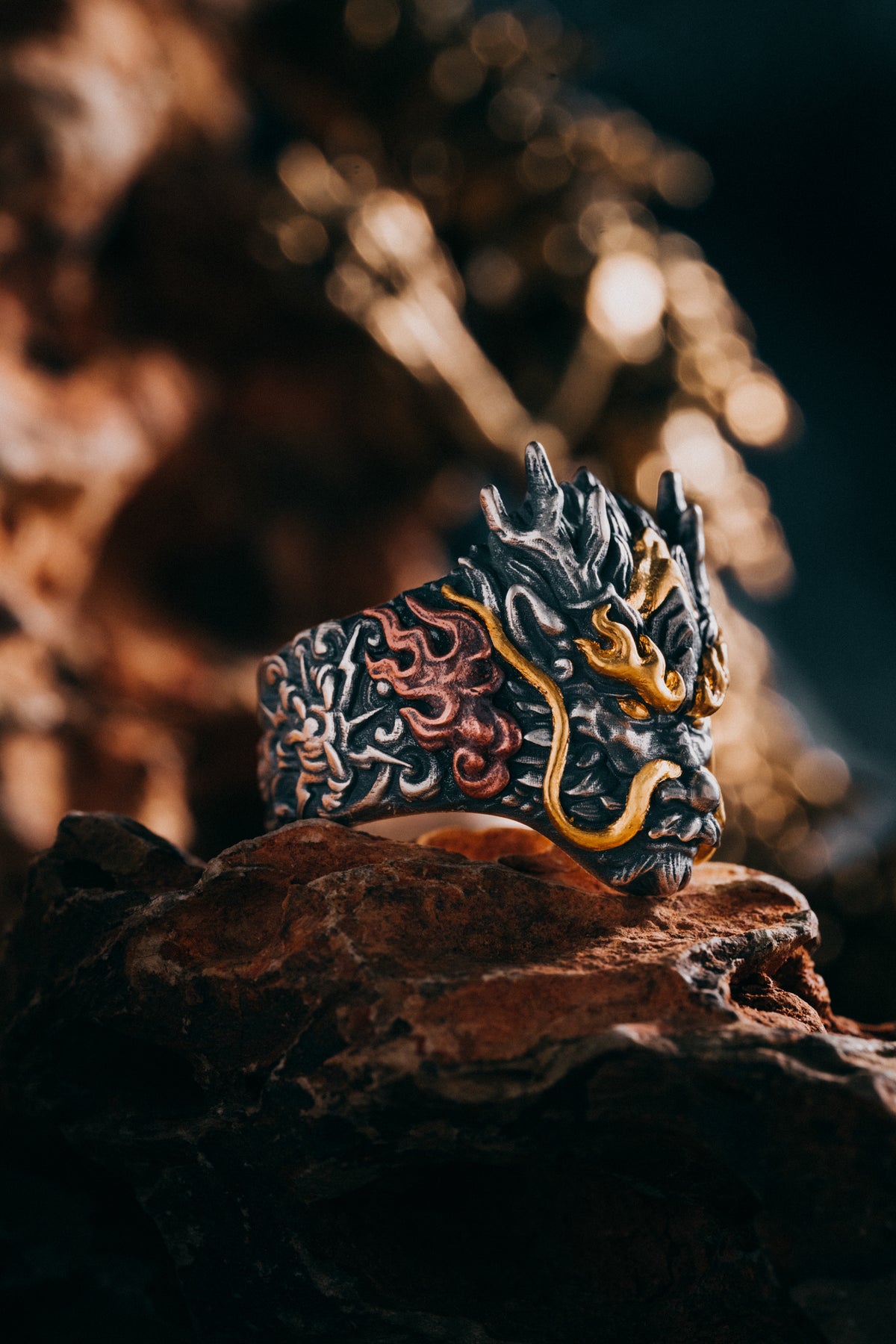 Dragon Silver Ring | S925 & 24K Gold Plated | Handmade Dragon Jewelry | Unique Gift for Him
