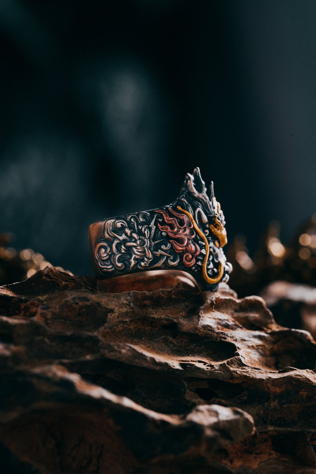 Dragon Silver Ring | S925 & 24K Gold Plated | Handmade Dragon Jewelry | Unique Gift for Him