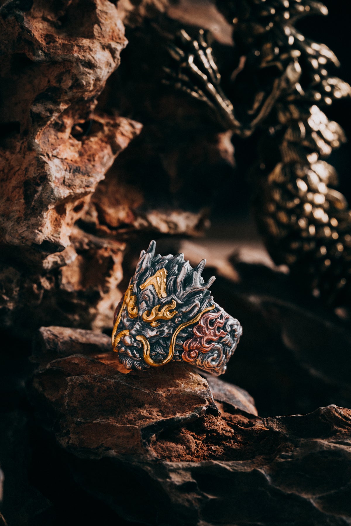 Dragon Silver Ring | S925 & 24K Gold Plated | Handmade Dragon Jewelry | Unique Gift for Him
