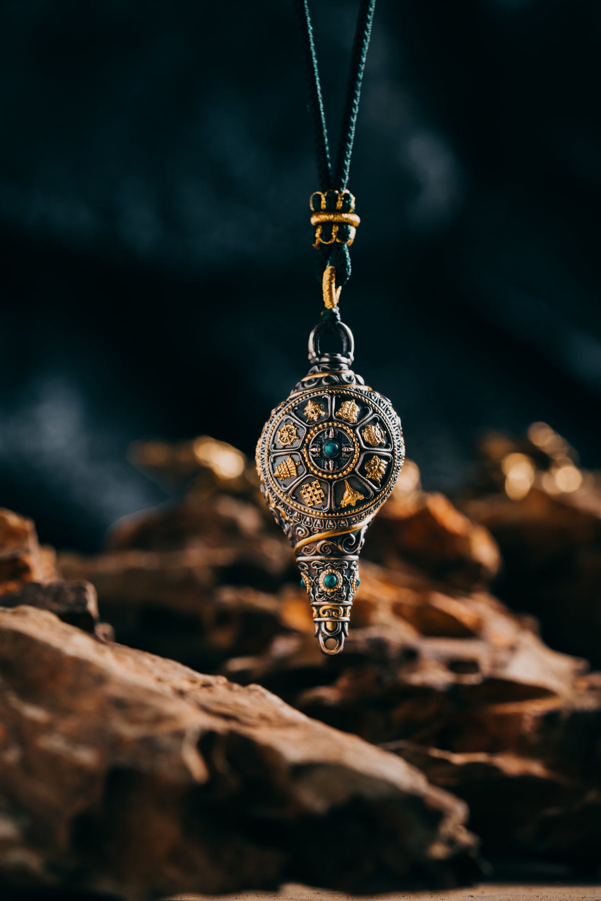 Dharma Conch Shell Silver Pendant | S925 & 24K Gold Plated | Tibetan Buddhist Jewelry | Eight Auspicious Symbols | Spiritual Gift