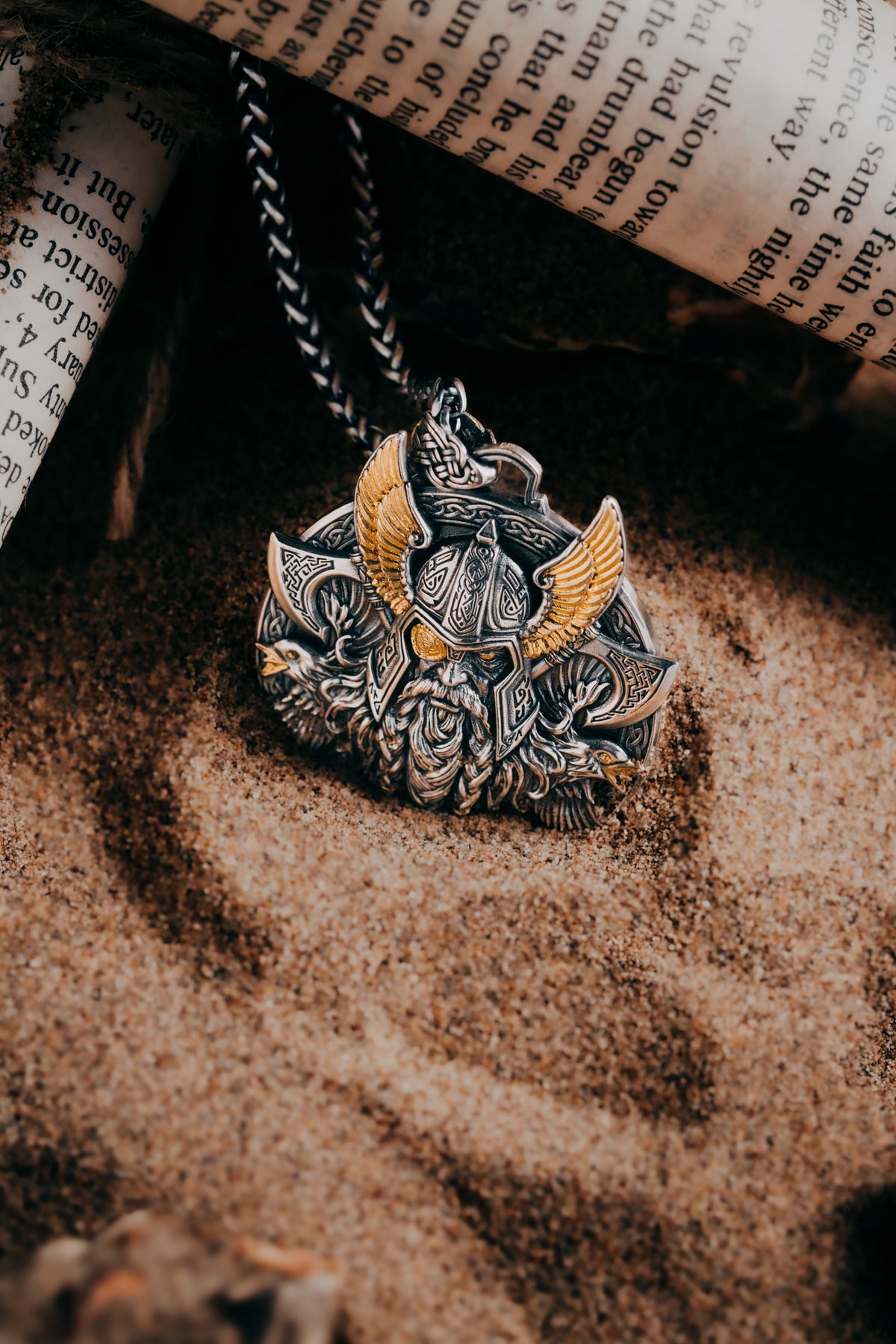 Odin Pendant Necklace – S925 Silver & 24K Gold, Norse Viking Jewelry, Men's Gift