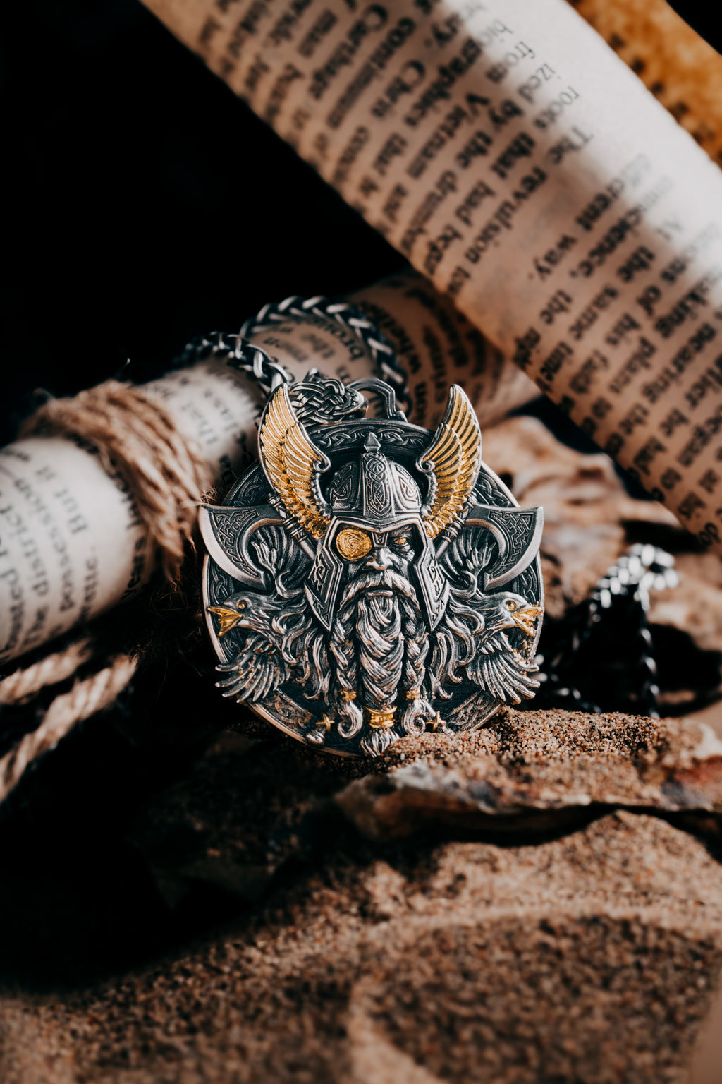 Odin Pendant Necklace – S925 Silver & 24K Gold, Norse Viking Jewelry, Men's Gift