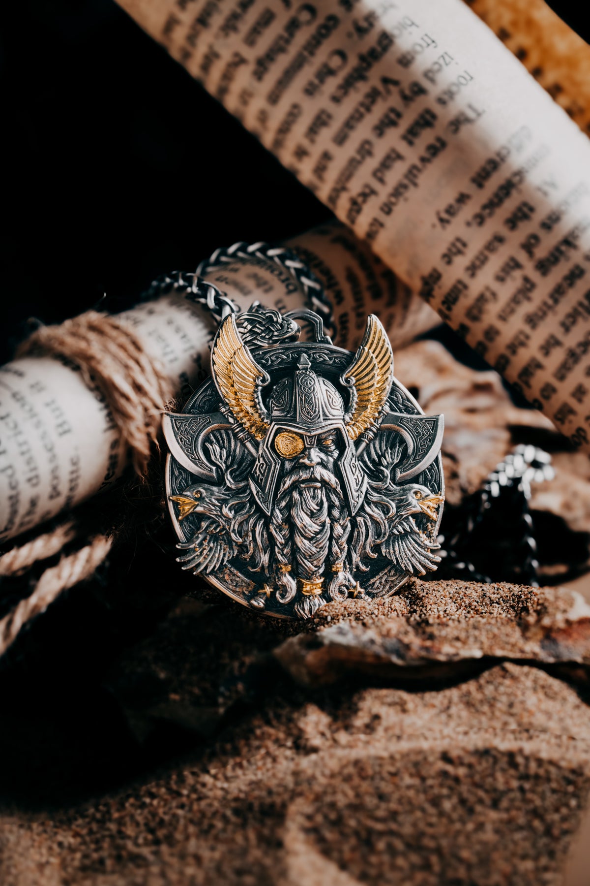 Odin Pendant Necklace – S925 Silver & 24K Gold, Norse Viking Jewelry, Men's Gift