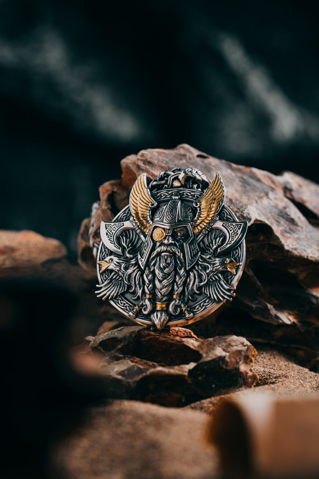 Odin Pendant Necklace – S925 Silver & 24K Gold, Norse Viking Jewelry, Men's Gift