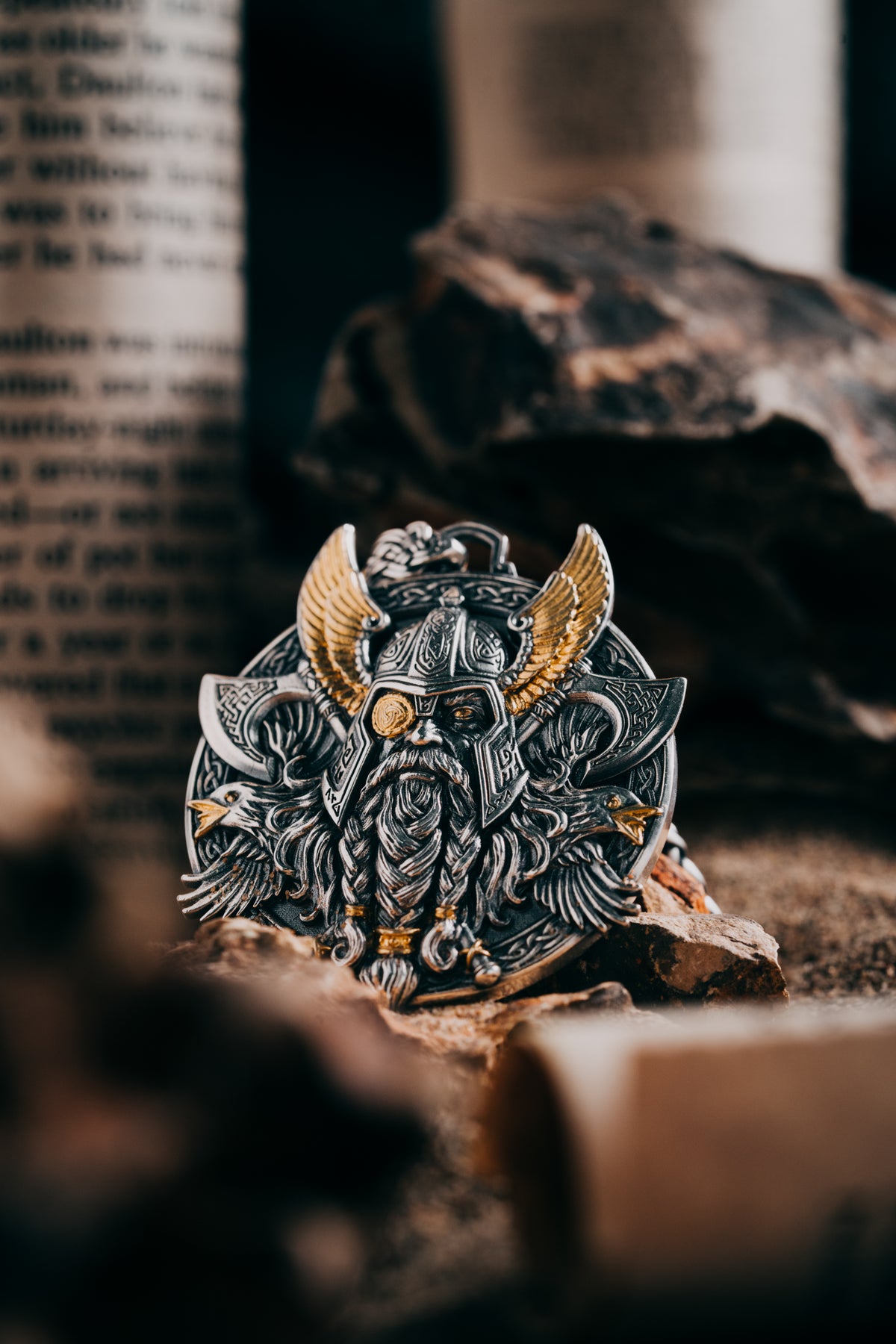 Odin Pendant Necklace – S925 Silver & 24K Gold, Norse Viking Jewelry, Men's Gift