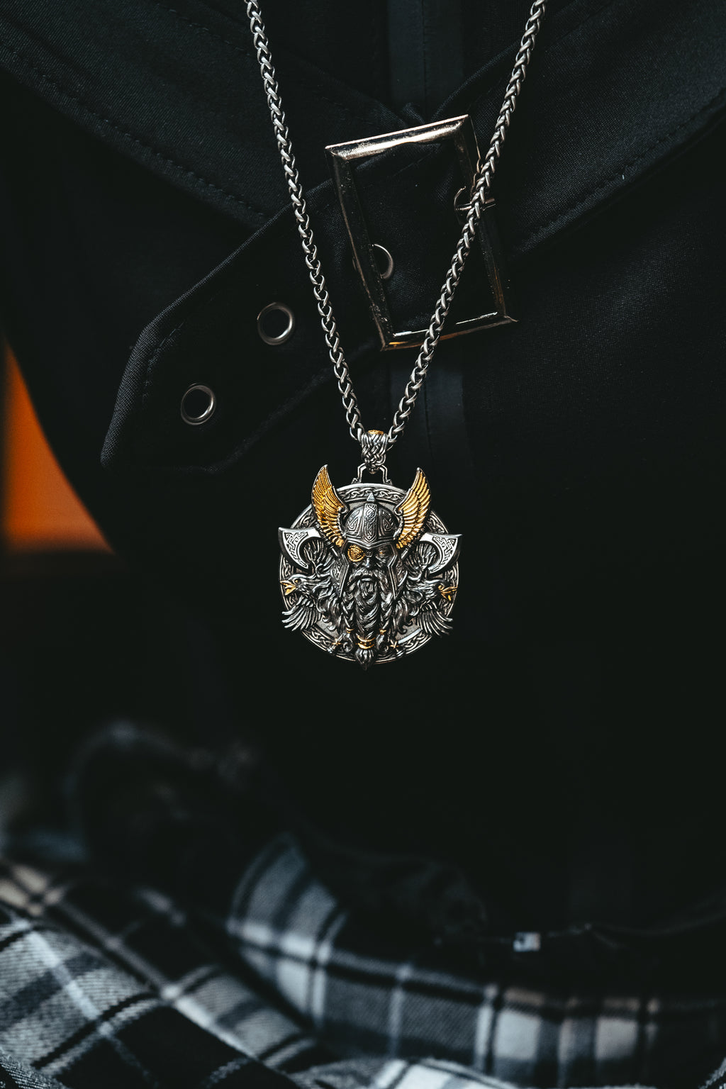 Odin Pendant Necklace – S925 Silver & 24K Gold, Norse Viking Jewelry, Men's Gift
