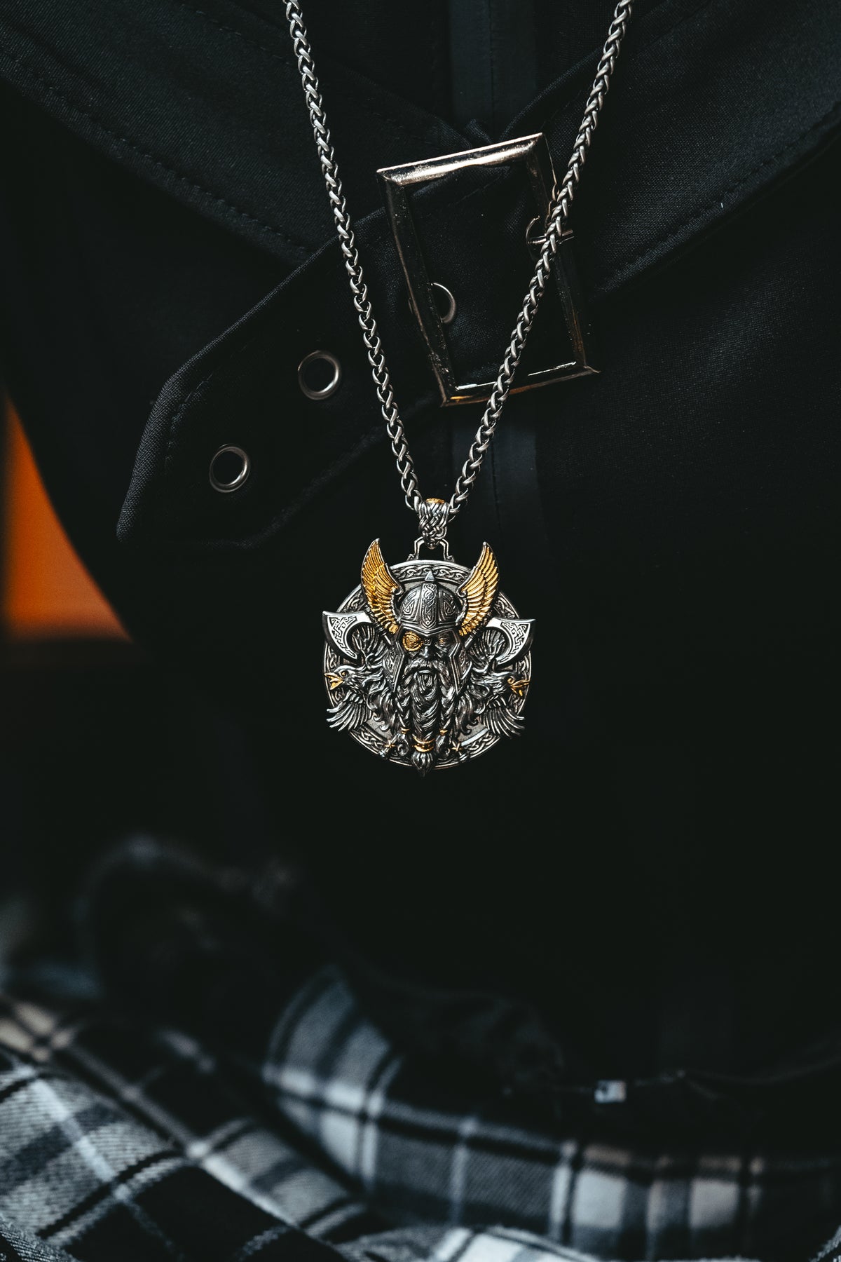 Odin Pendant Necklace – S925 Silver & 24K Gold, Norse Viking Jewelry, Men's Gift