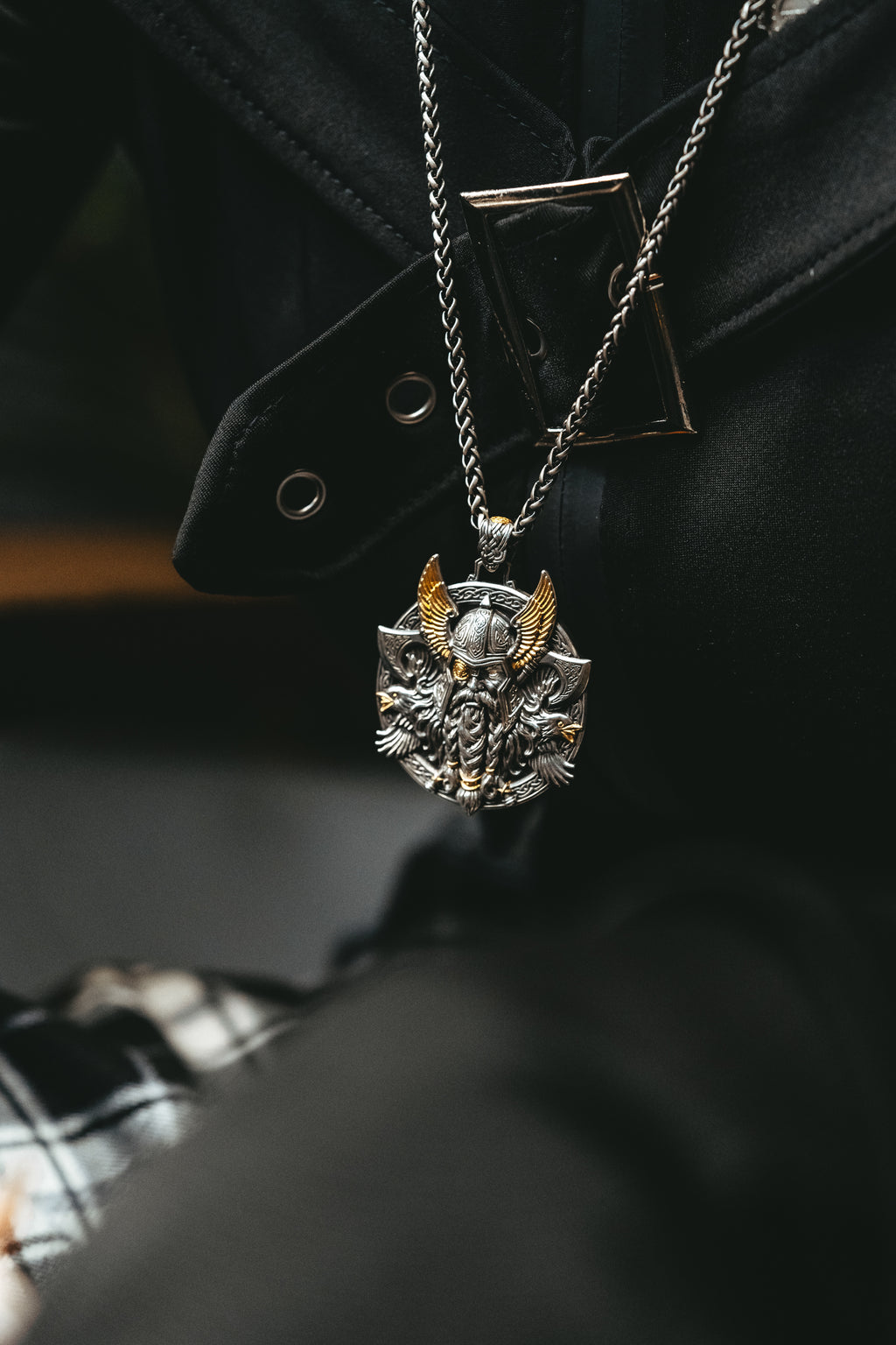 Odin Pendant Necklace – S925 Silver & 24K Gold, Norse Viking Jewelry, Men's Gift