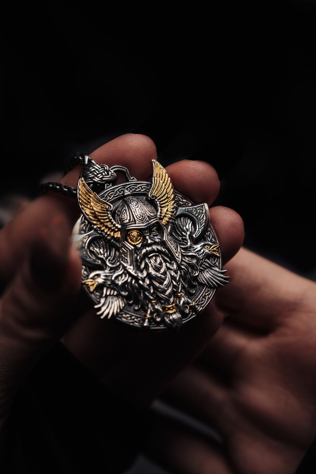 Odin Pendant Necklace – S925 Silver & 24K Gold, Norse Viking Jewelry, Men's Gift