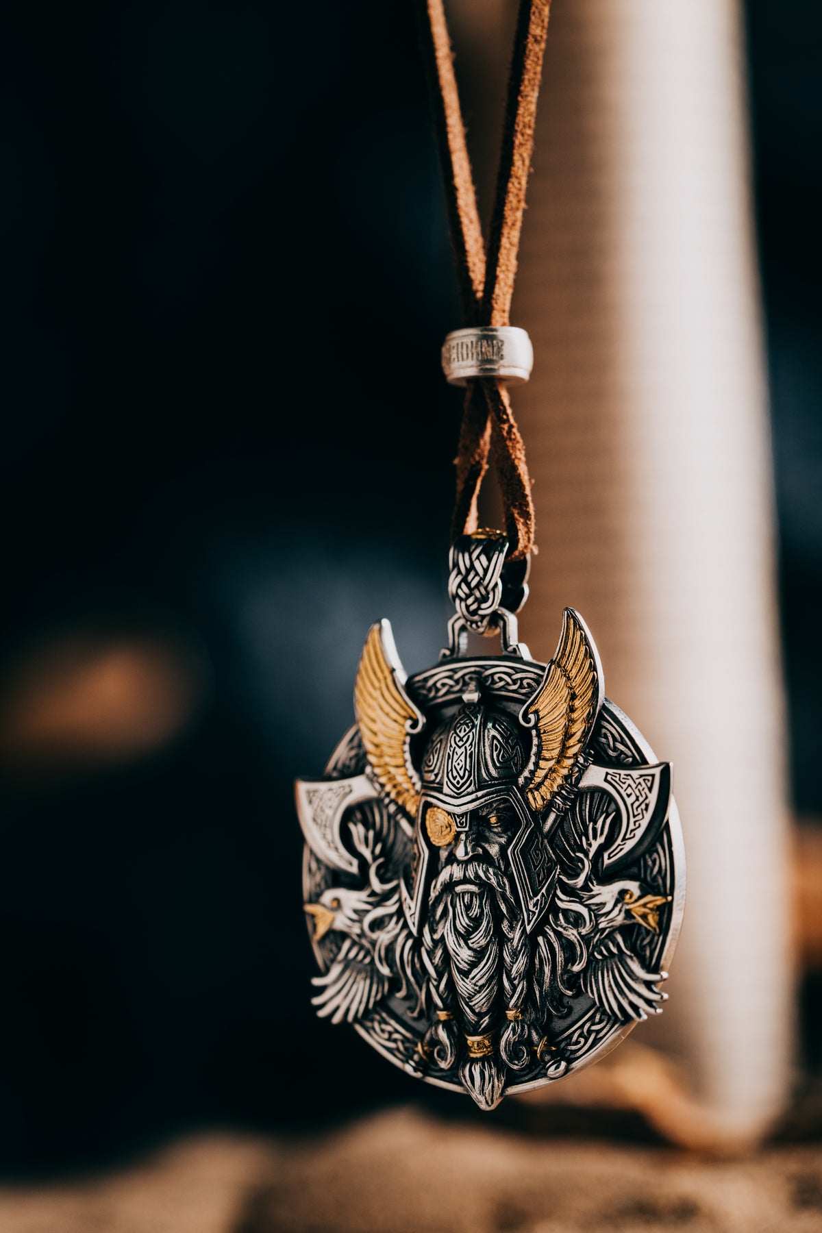 Odin Pendant Necklace – S925 Silver & 24K Gold, Norse Viking Jewelry, Men's Gift
