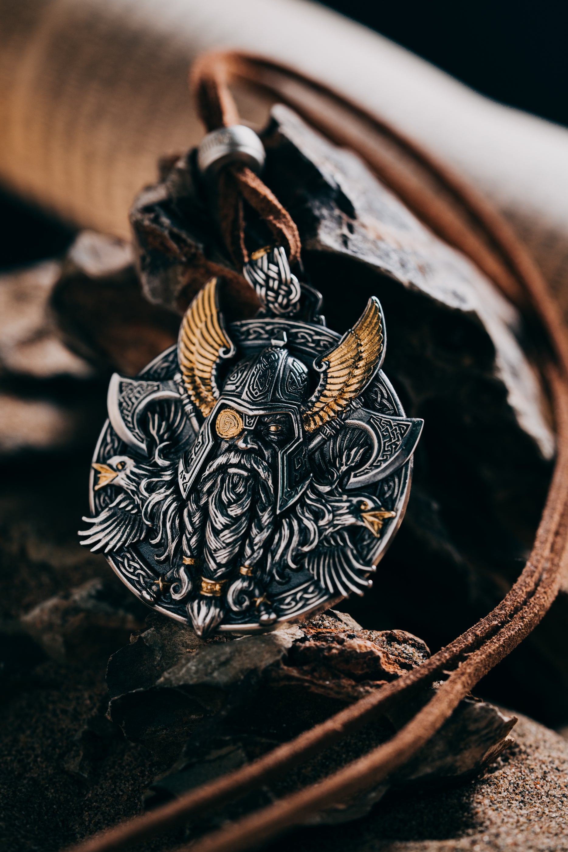 Odin Pendant Necklace – S925 Silver & 24K Gold, Norse Viking Jewelry, Men's Gift