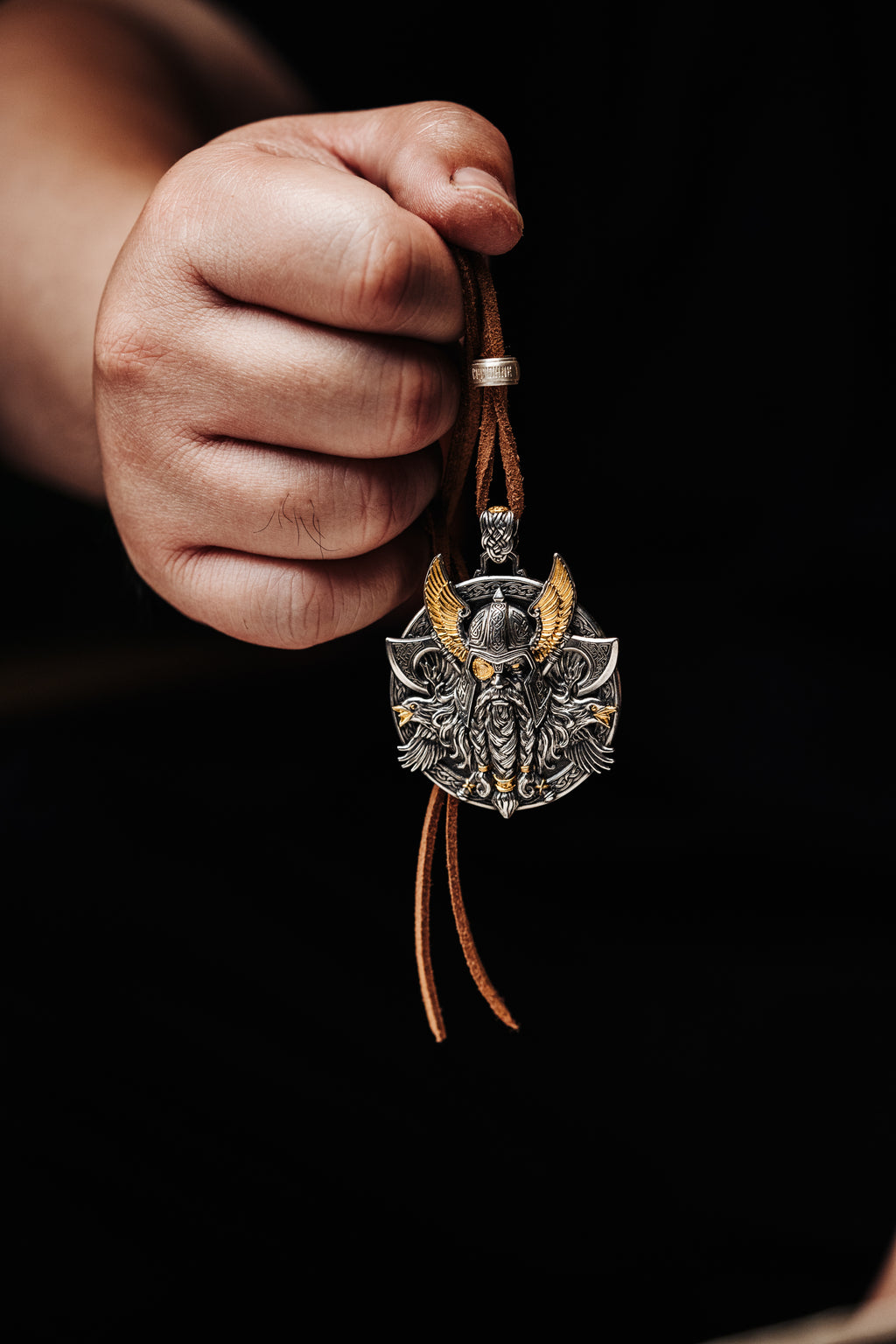 Odin Pendant Necklace – S925 Silver & 24K Gold, Norse Viking Jewelry, Men's Gift