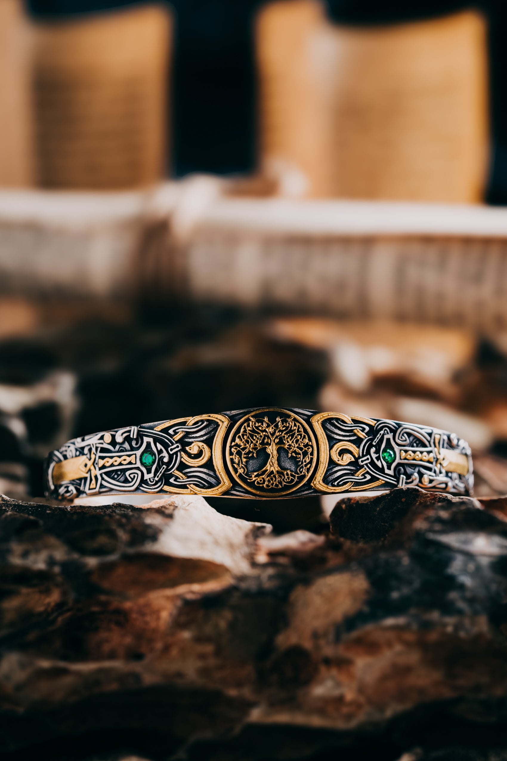 Son of the Forest Silver Bangle | S925 & 24K Gold Plated | Handcrafted Nordic Viking Jewelry Gift