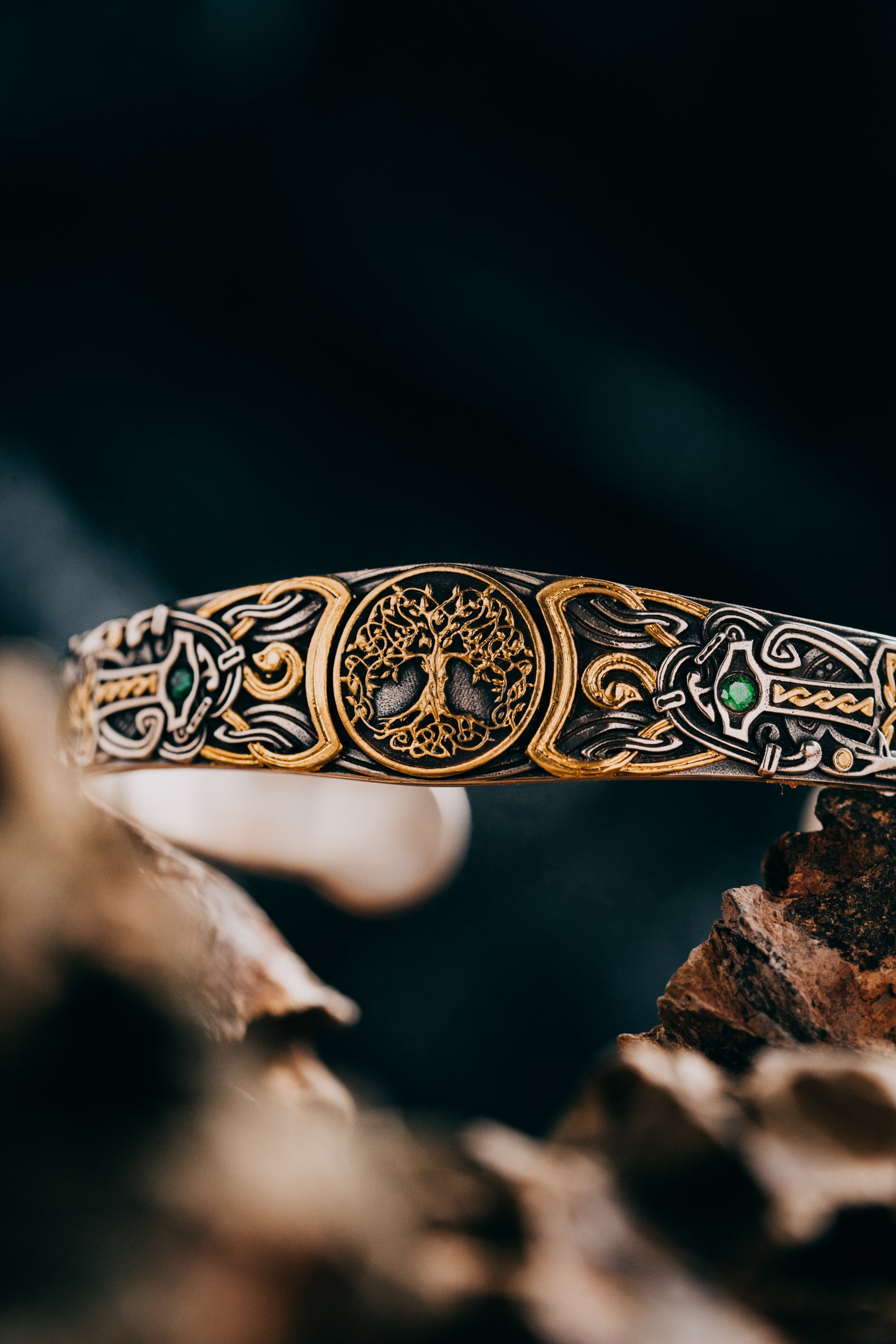 Son of the Forest Silver Bangle | S925 & 24K Gold Plated | Handcrafted Nordic Viking Jewelry Gift